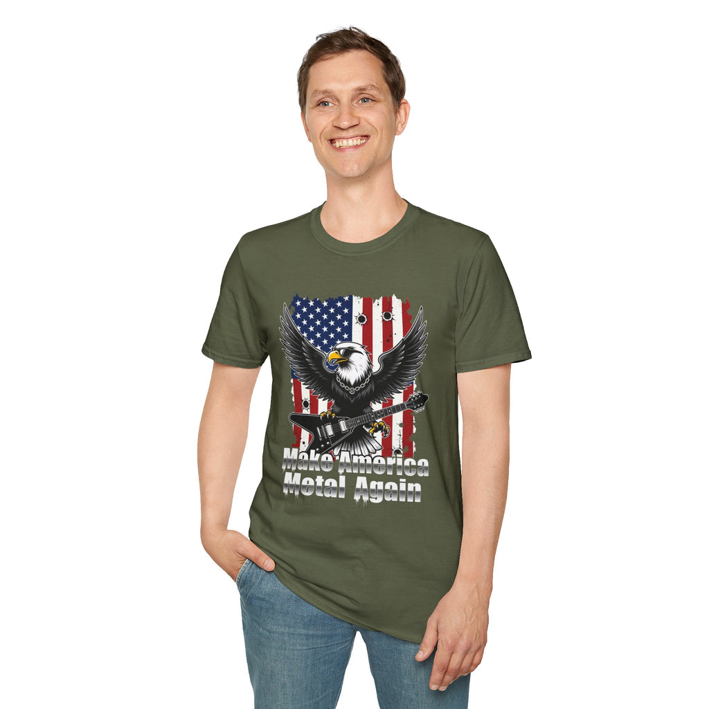 Make America Metal Again T-Shirt — Bald Eagle Playing Guitar