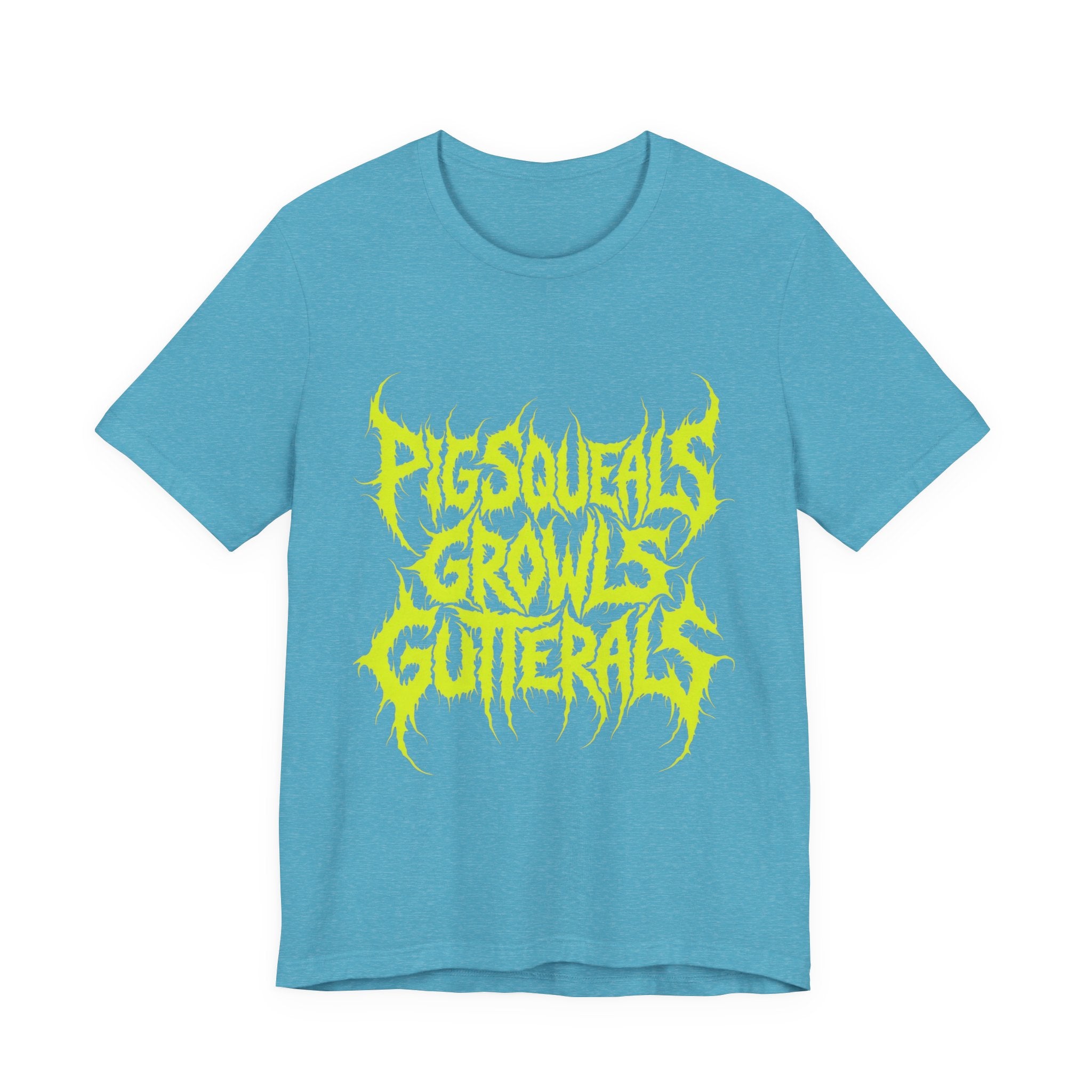 Metal Band Tee — "Pigsqueals Growls Gutterals" Neon Deathcore T-Shirt