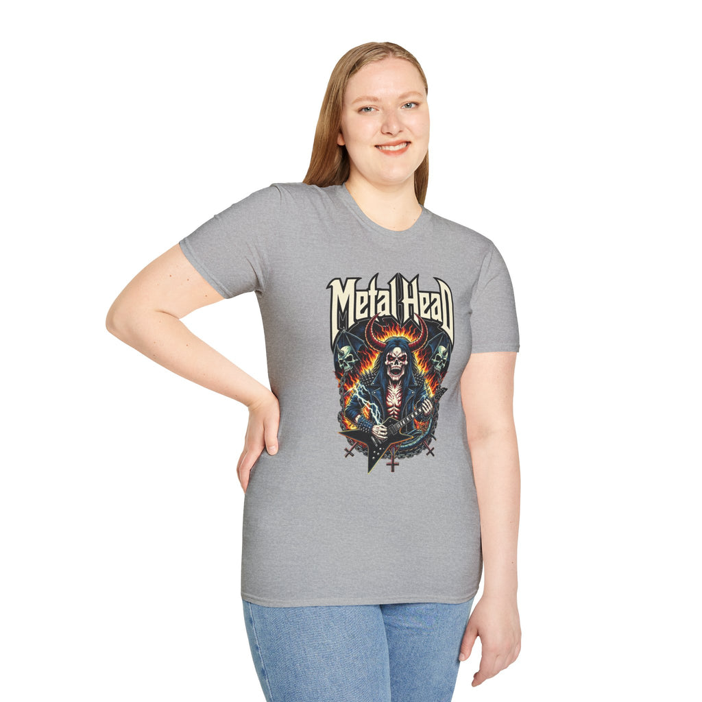 Heavy Metal Skull Guitar Player T-Shirt — Rocker Tee for Metalheads