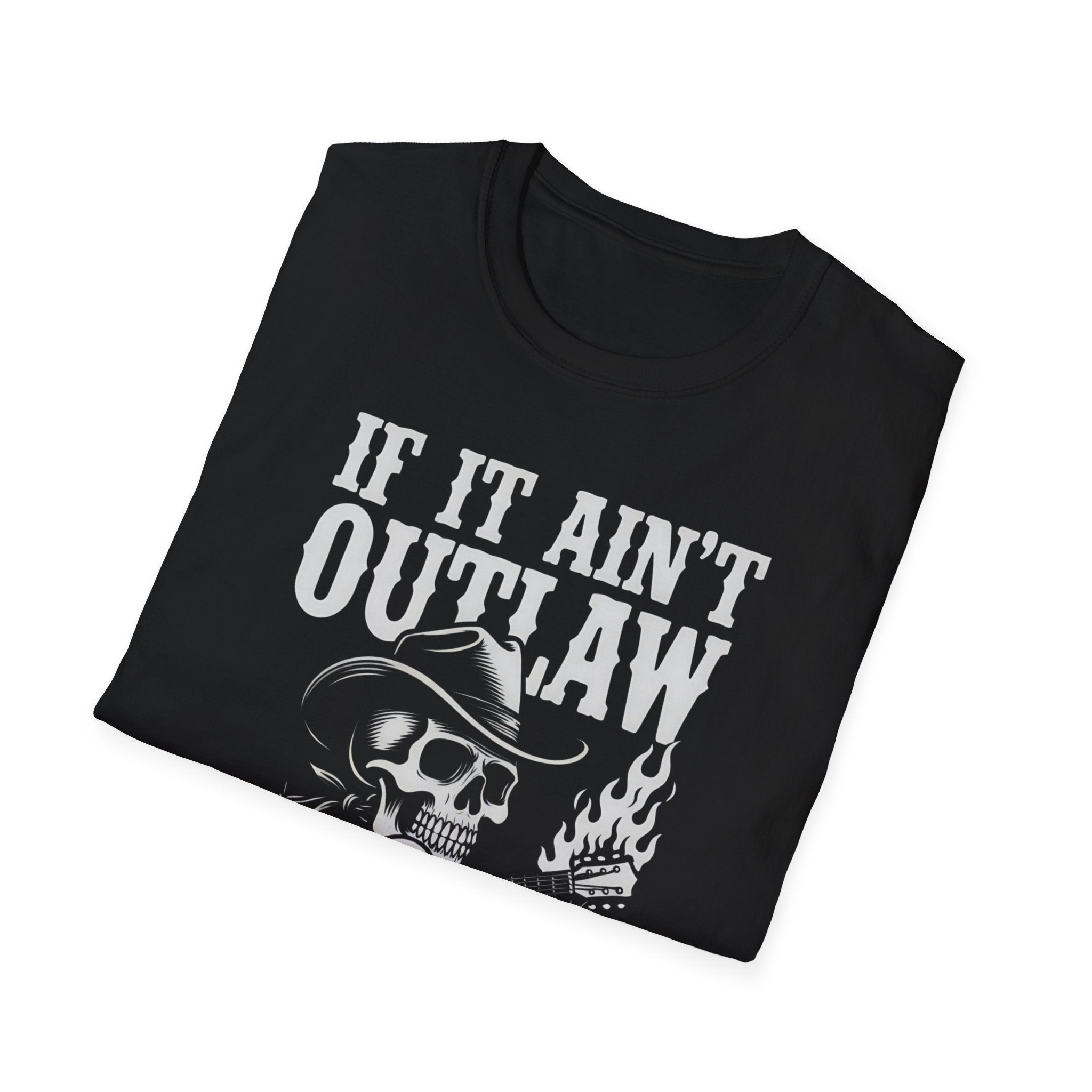 If It Ain't Outlaw, It Ain't Country T-Shirt — Skull Cowboy Guitar Graphic