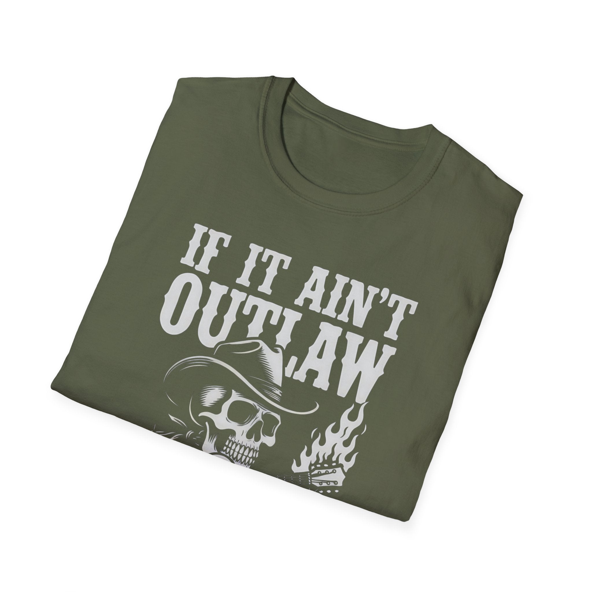 If It Ain't Outlaw, It Ain't Country T-Shirt — Skull Cowboy Guitar Graphic
