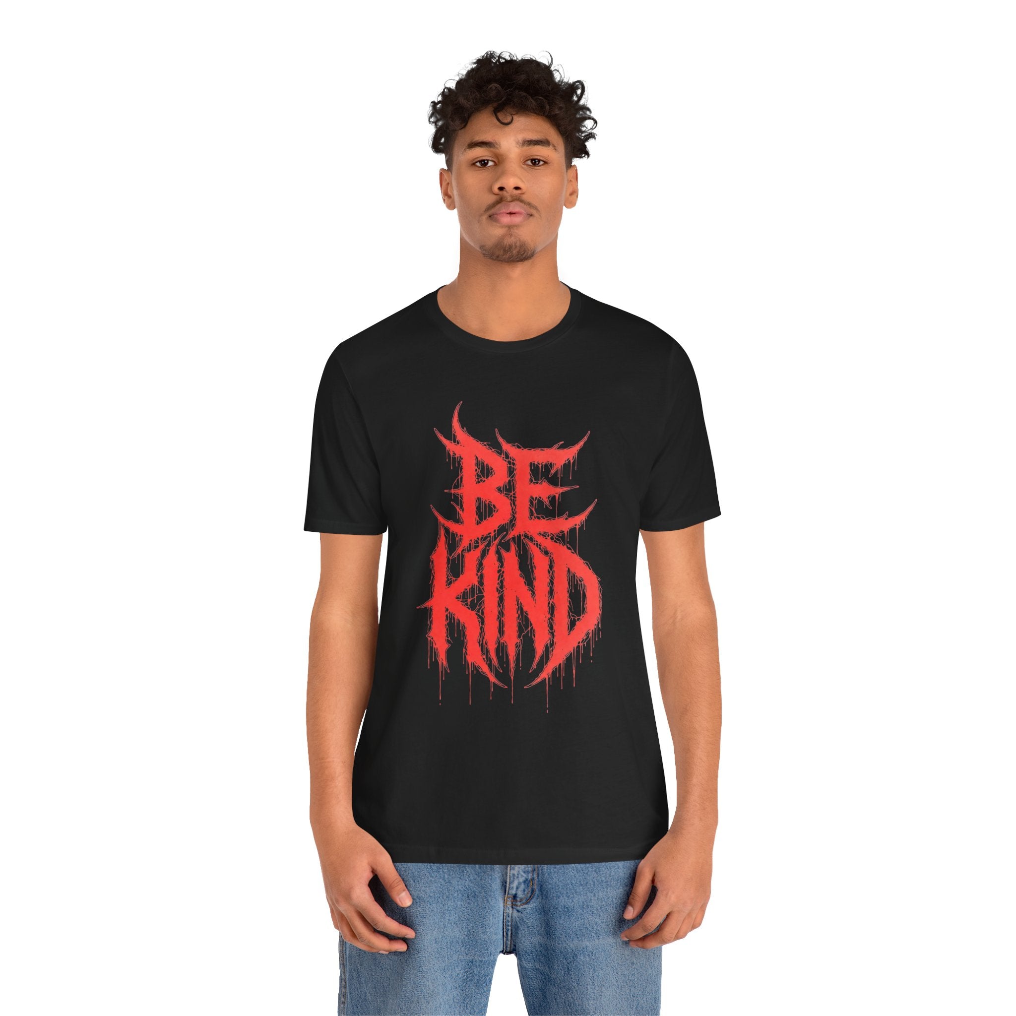 Be Kind Graphic Tee — Red Horror-Style Typography T-Shirt