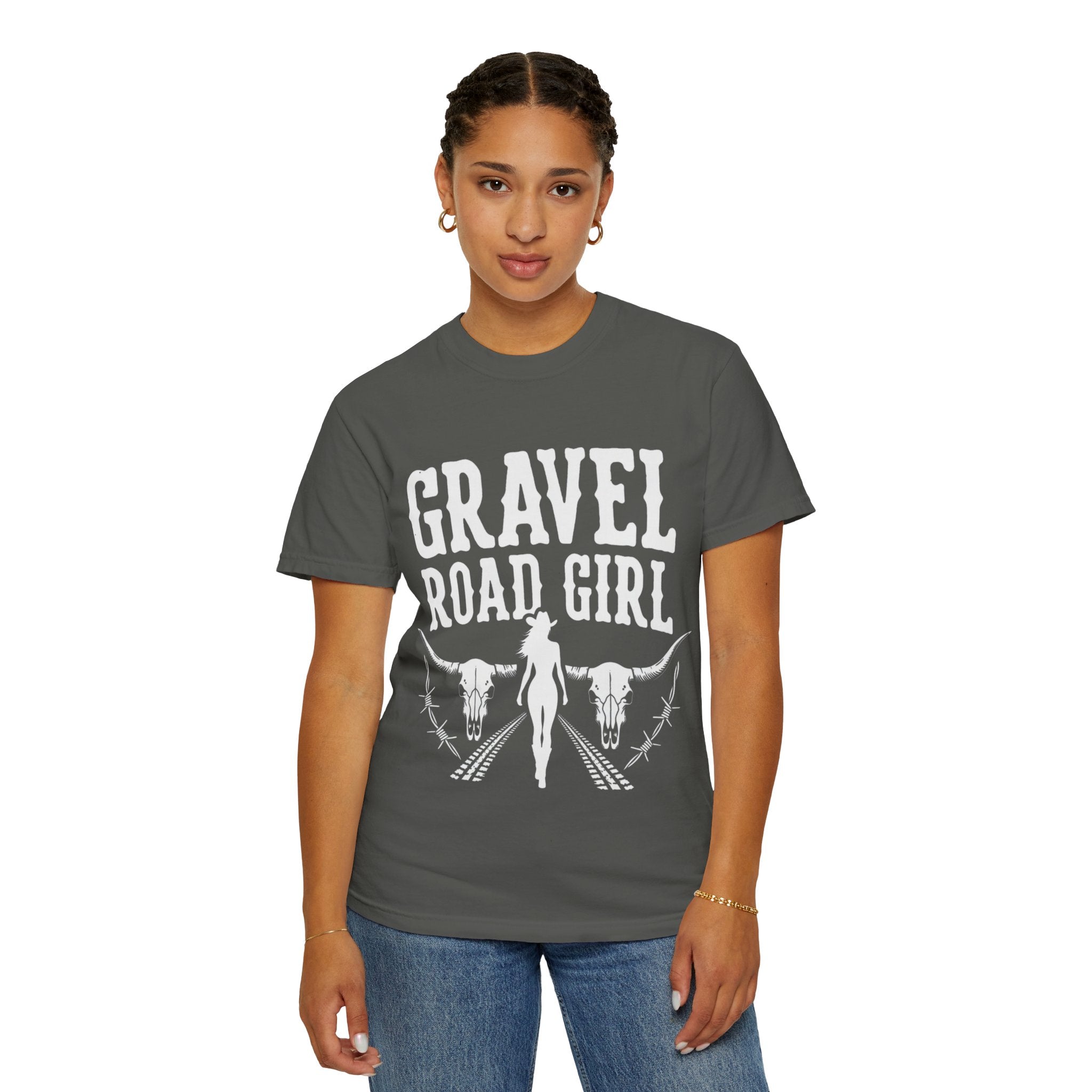Gravel Road Girl T‑Shirt — Western Cowgirl Motorcycle Tee