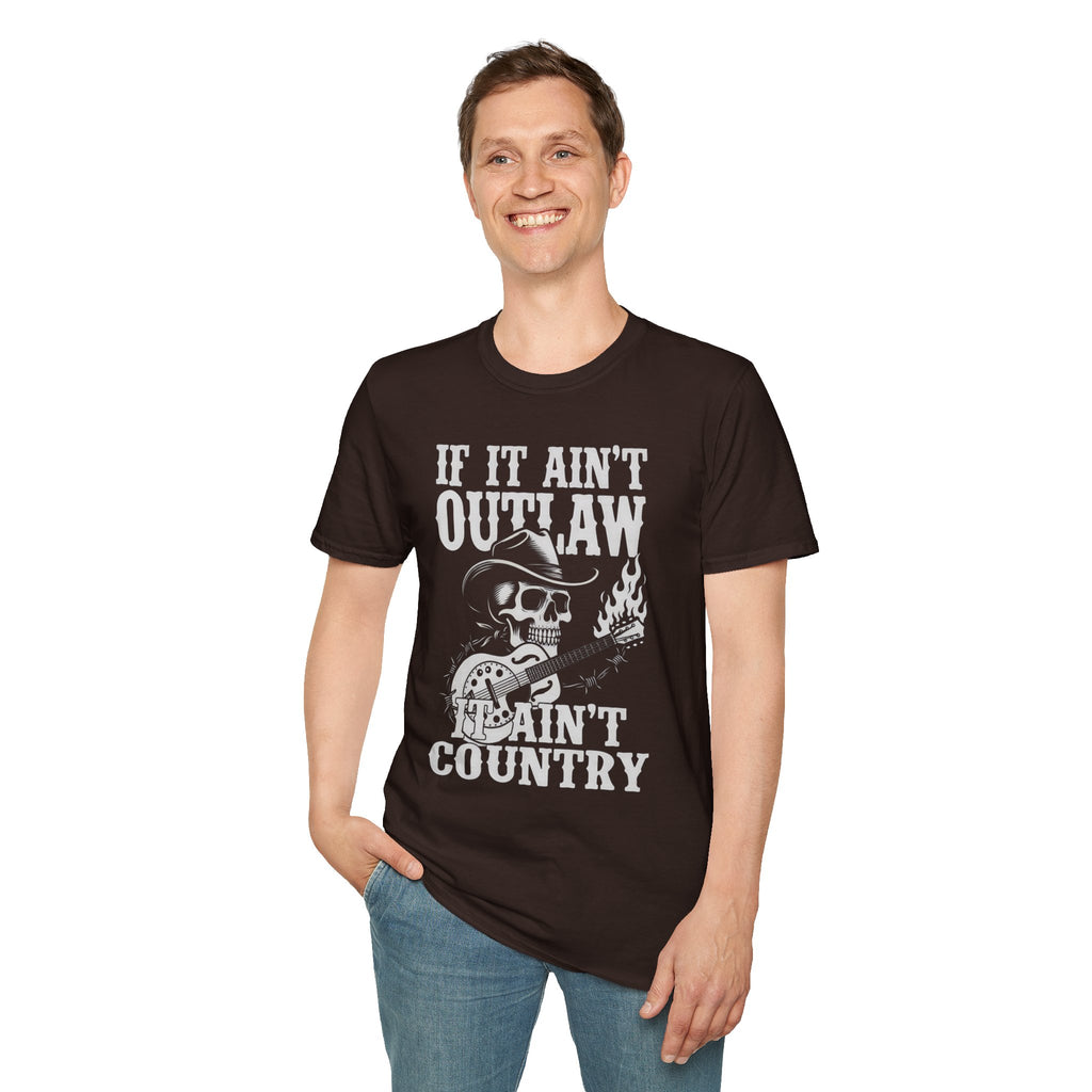 If It Ain't Outlaw, It Ain't Country T-Shirt — Skull Cowboy Guitar Graphic