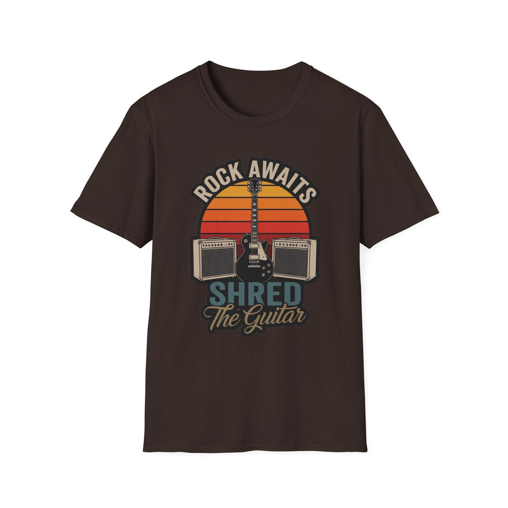 Rock Awaits "Shred the Guitar" T-Shirt - Retro Guitar & Amp Graphic