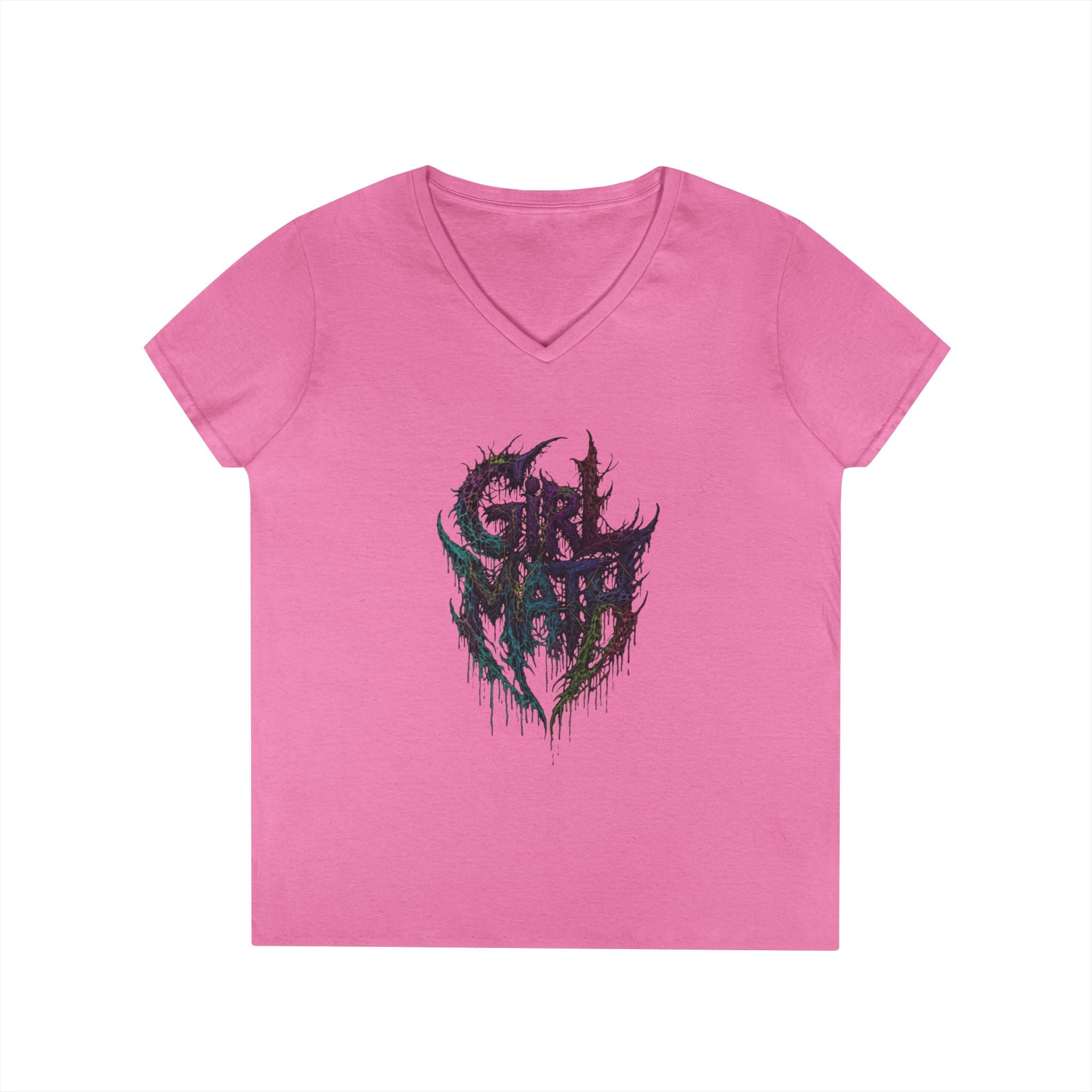 Ladies' V-Neck T-Shirt — Colorful Drip Skull "Girl Math" Graphic