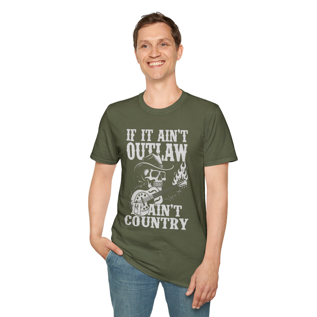 If It Ain't Outlaw, It Ain't Country T-Shirt — Skull Cowboy Guitar Graphic