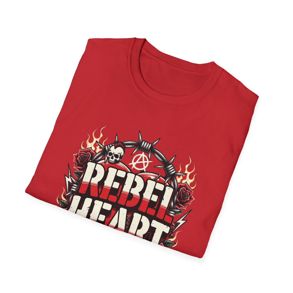 Rebel Heart Graphic T-Shirt — Edgy Flaming Heart & Barbed Wire Design