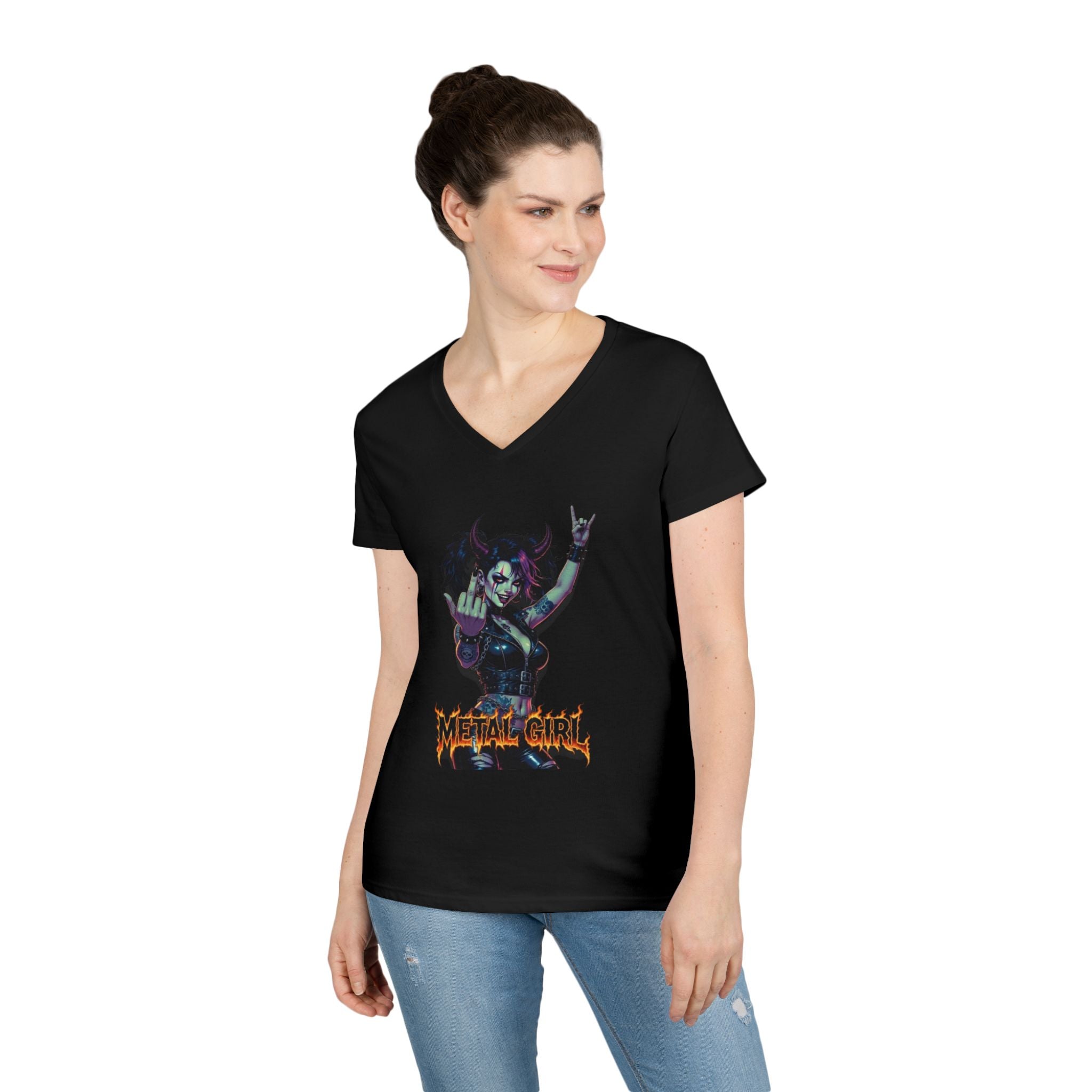 Rebellious Metal Chick Ladies' V-Neck T-Shirt