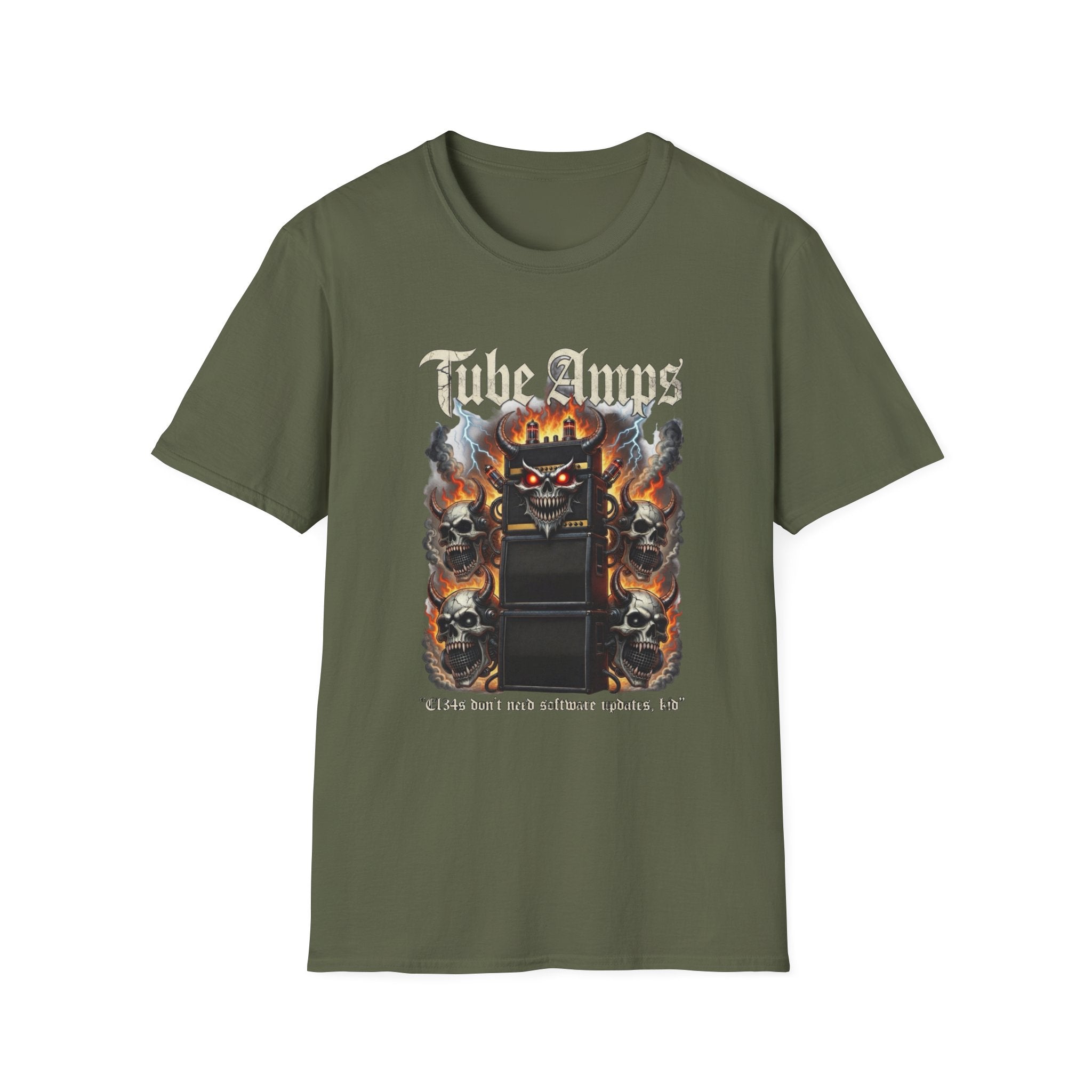 Tube Amps T-Shirt — "EL34s Don't Take Software Updates, Kid" Guitarist Tee