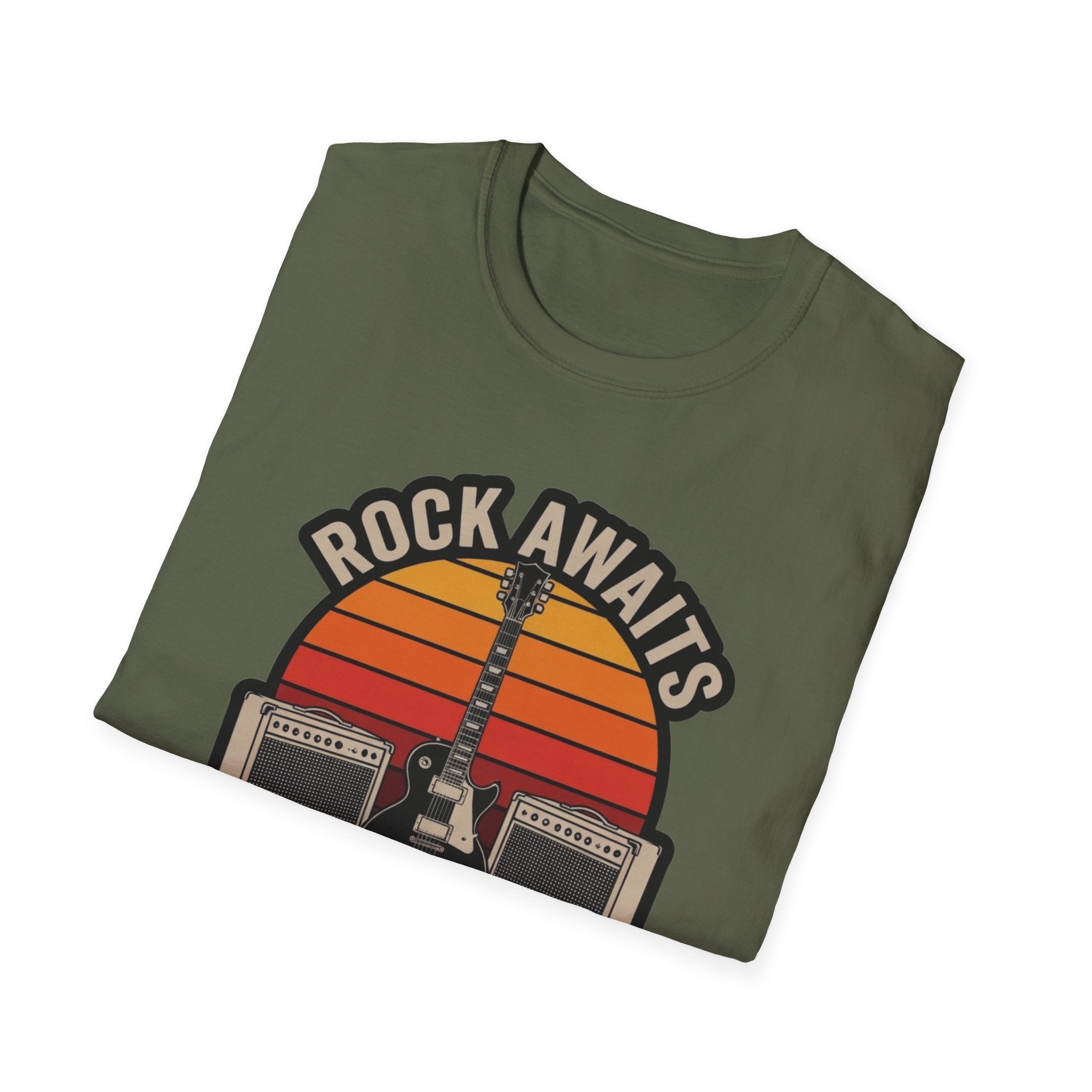 Rock Awaits "Shred the Guitar" T-Shirt - Retro Guitar & Amp Graphic