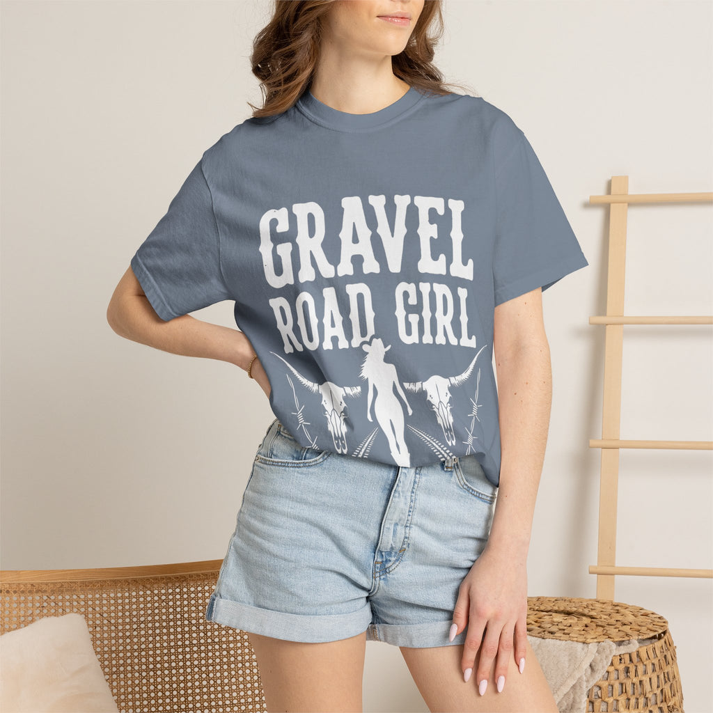 Gravel Road Girl T‑Shirt — Western Cowgirl Motorcycle Tee