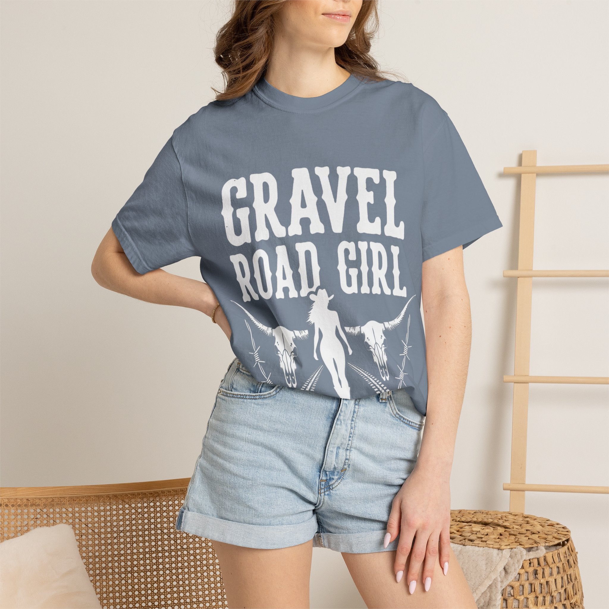 Gravel Road Girl T‑Shirt — Western Cowgirl Motorcycle Tee