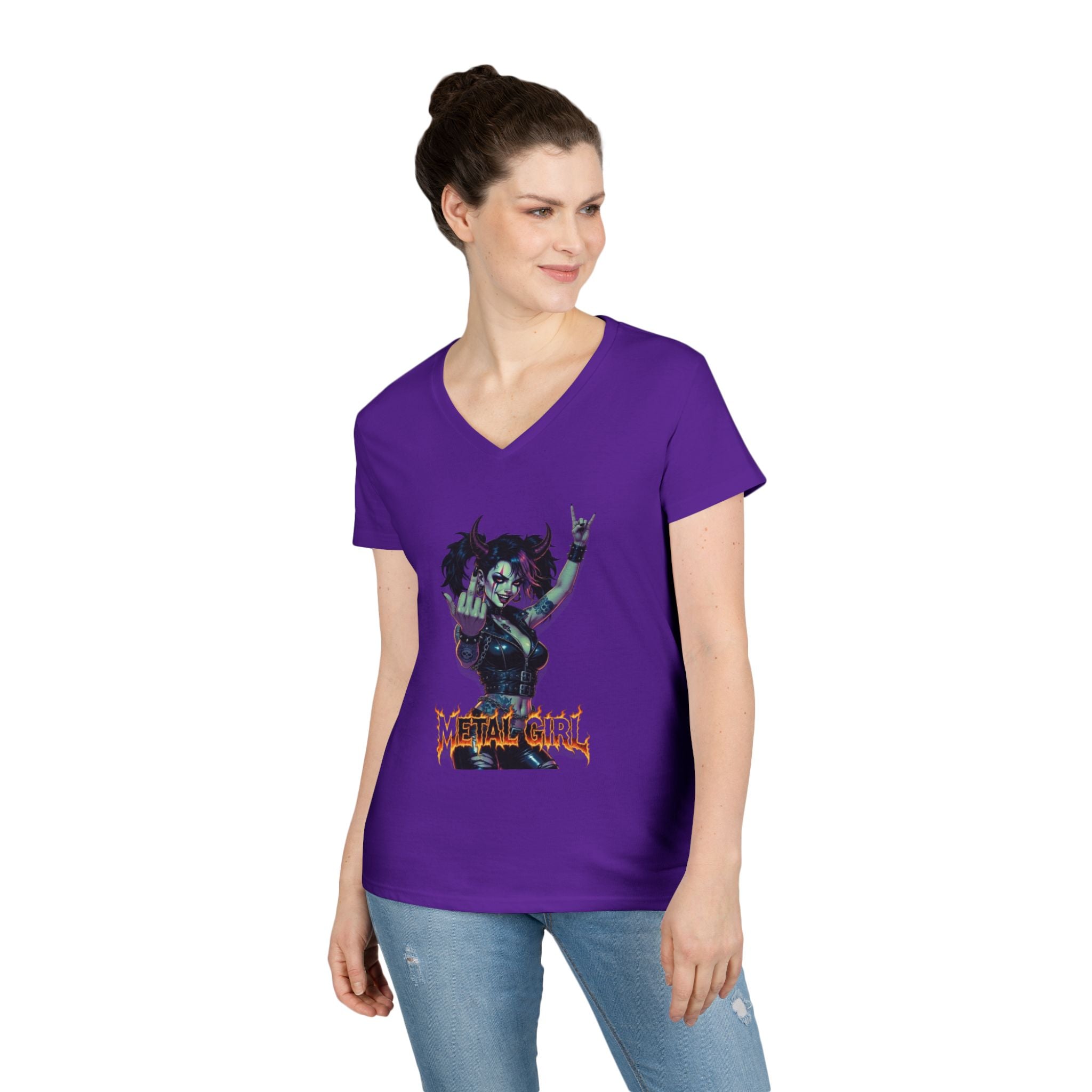 Rebellious Metal Chick Ladies' V-Neck T-Shirt