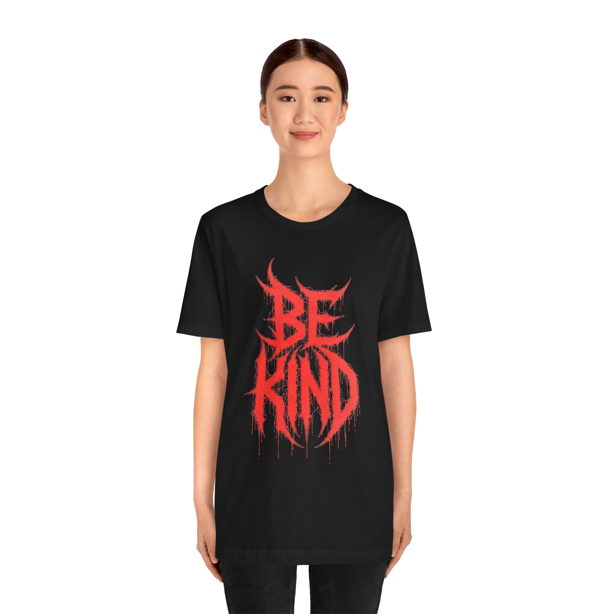 Be Kind Graphic Tee — Red Horror-Style Typography T-Shirt