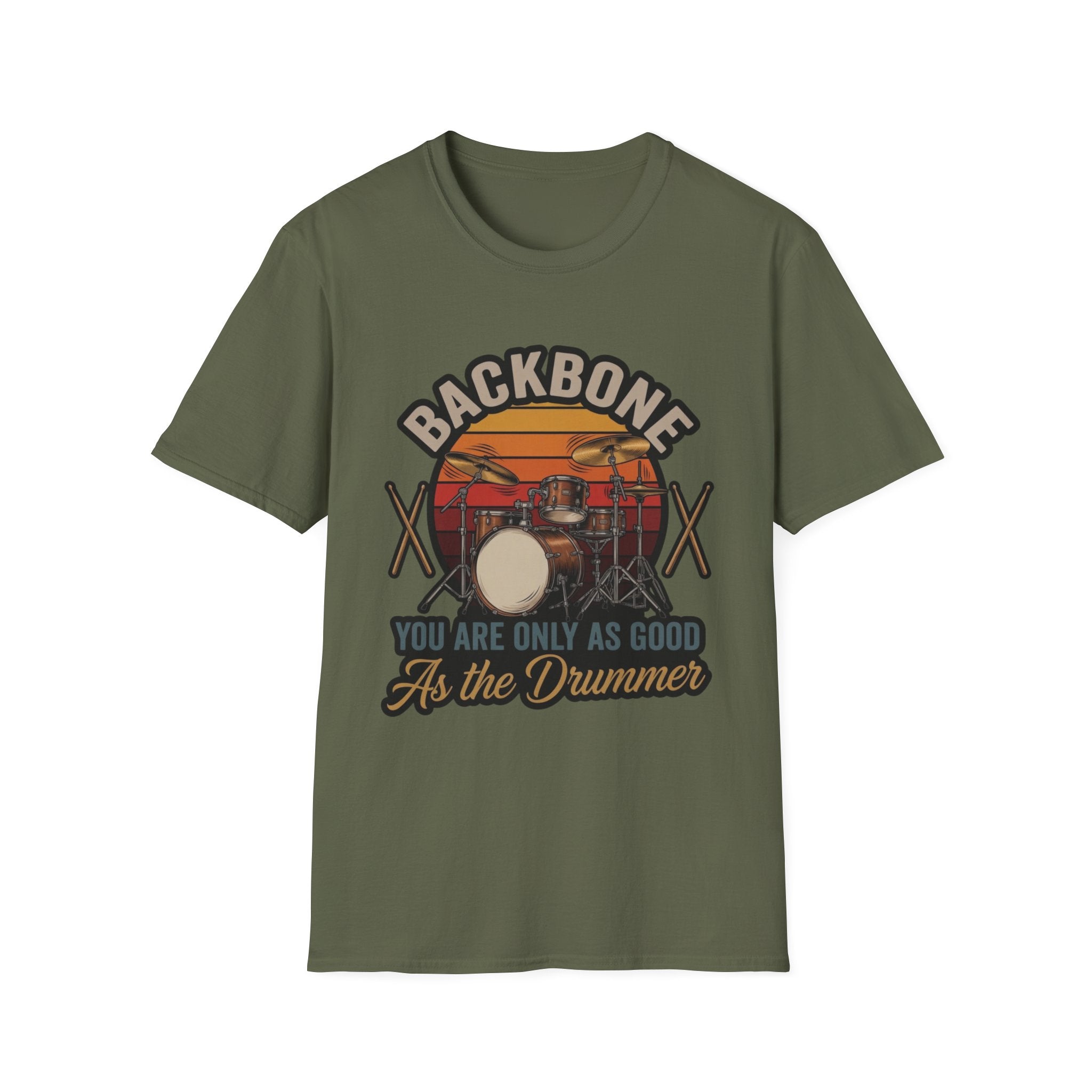 Drummer T-Shirt — “Backbone: You Are Only As Good As the Drummer” Vintage Drum Kit Tee