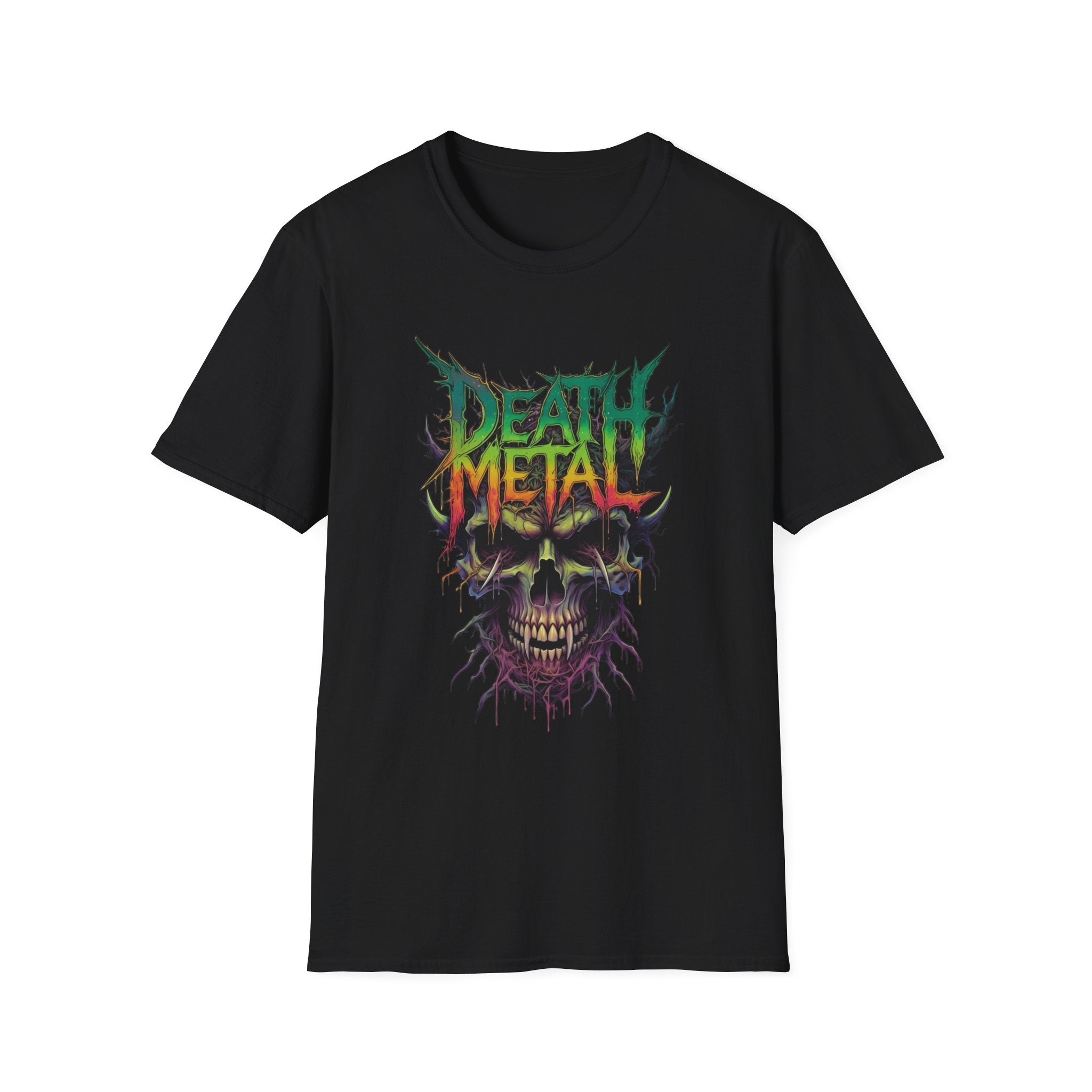 Death Metal Skull T‑Shirt — Retro Neon Band Graphic Tee