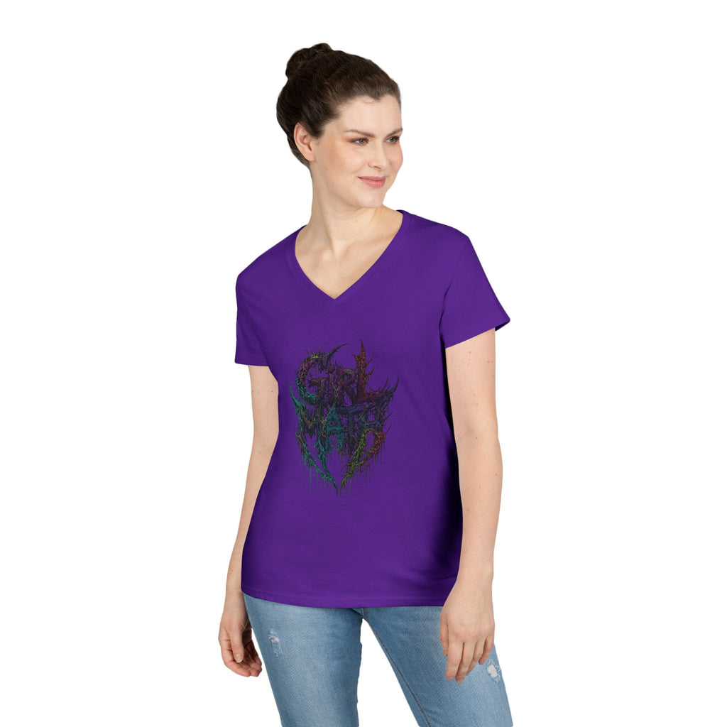 Ladies' V-Neck T-Shirt — Colorful Drip Skull "Girl Math" Graphic