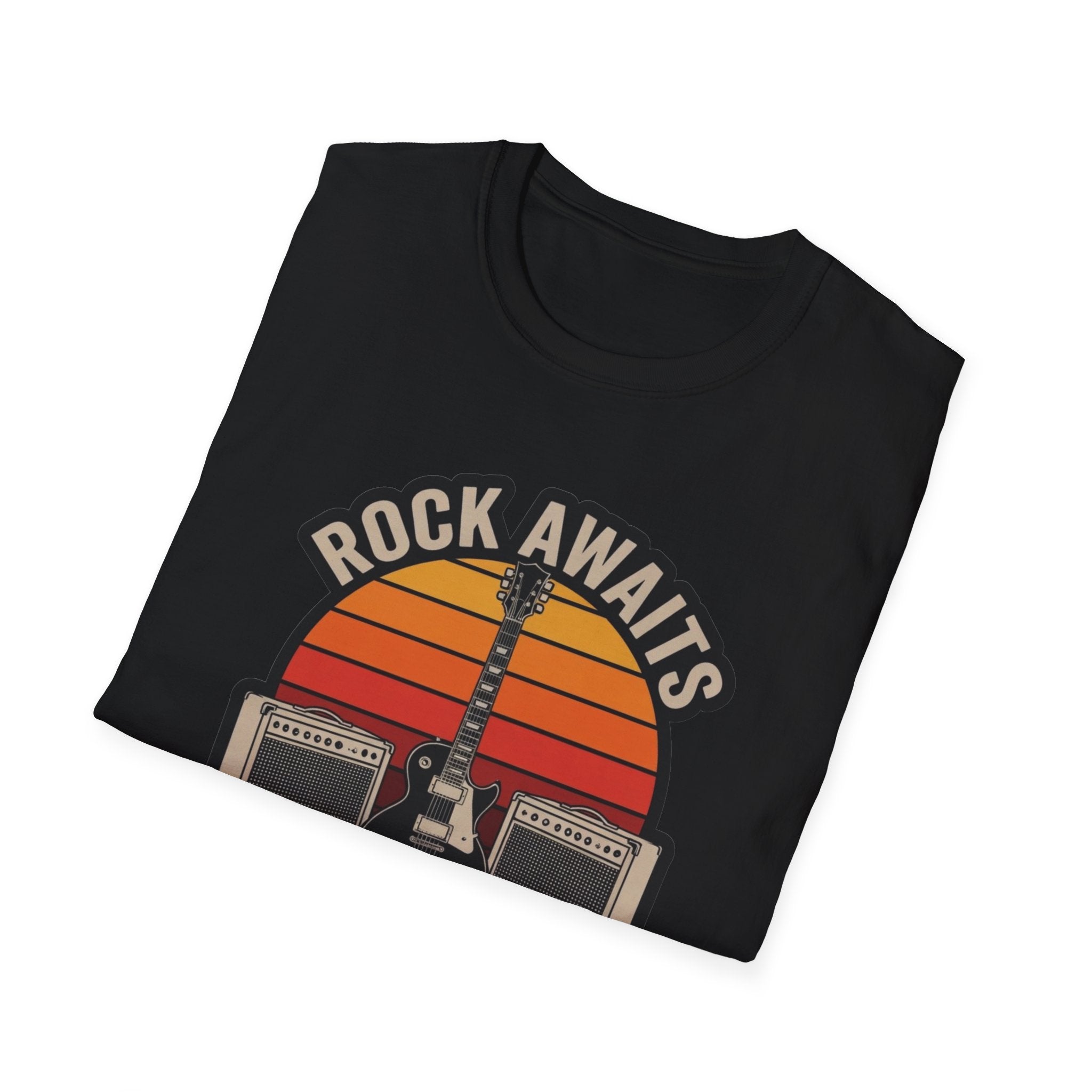 Rock Awaits "Shred the Guitar" T-Shirt - Retro Guitar & Amp Graphic