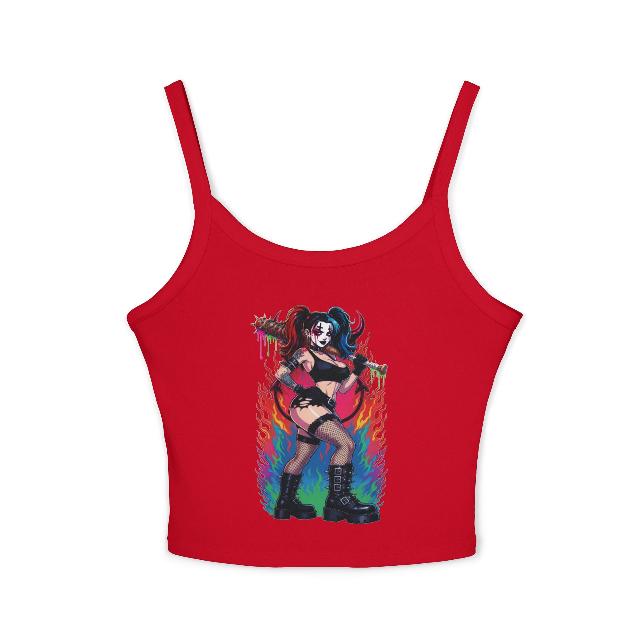 Goth Punk Girl with Bat Tank Top — Spaghetti Strap Women's Tank
