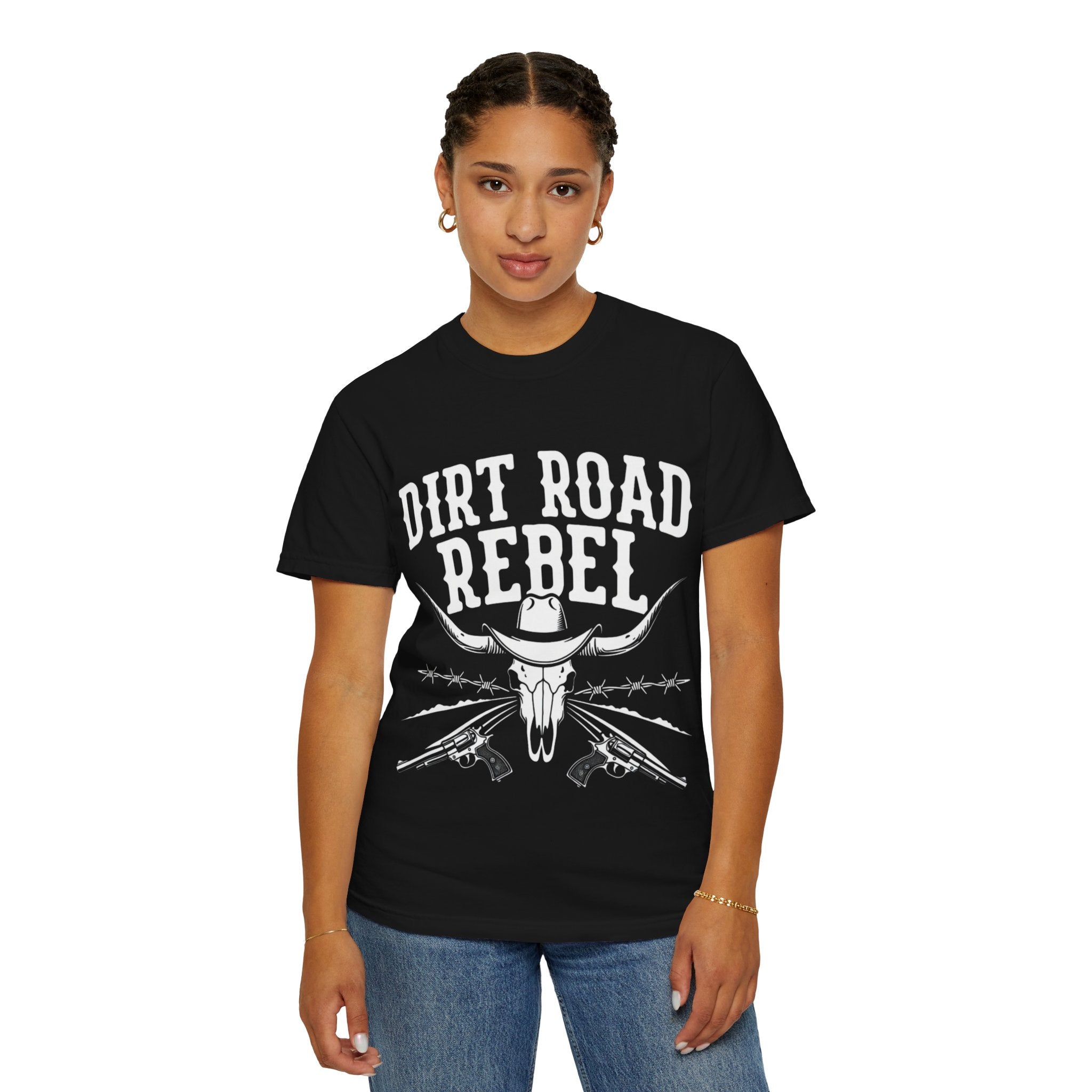 Dirt Road Rebel T-Shirt — Western Skull & Guns Rustic Cowboy Tee