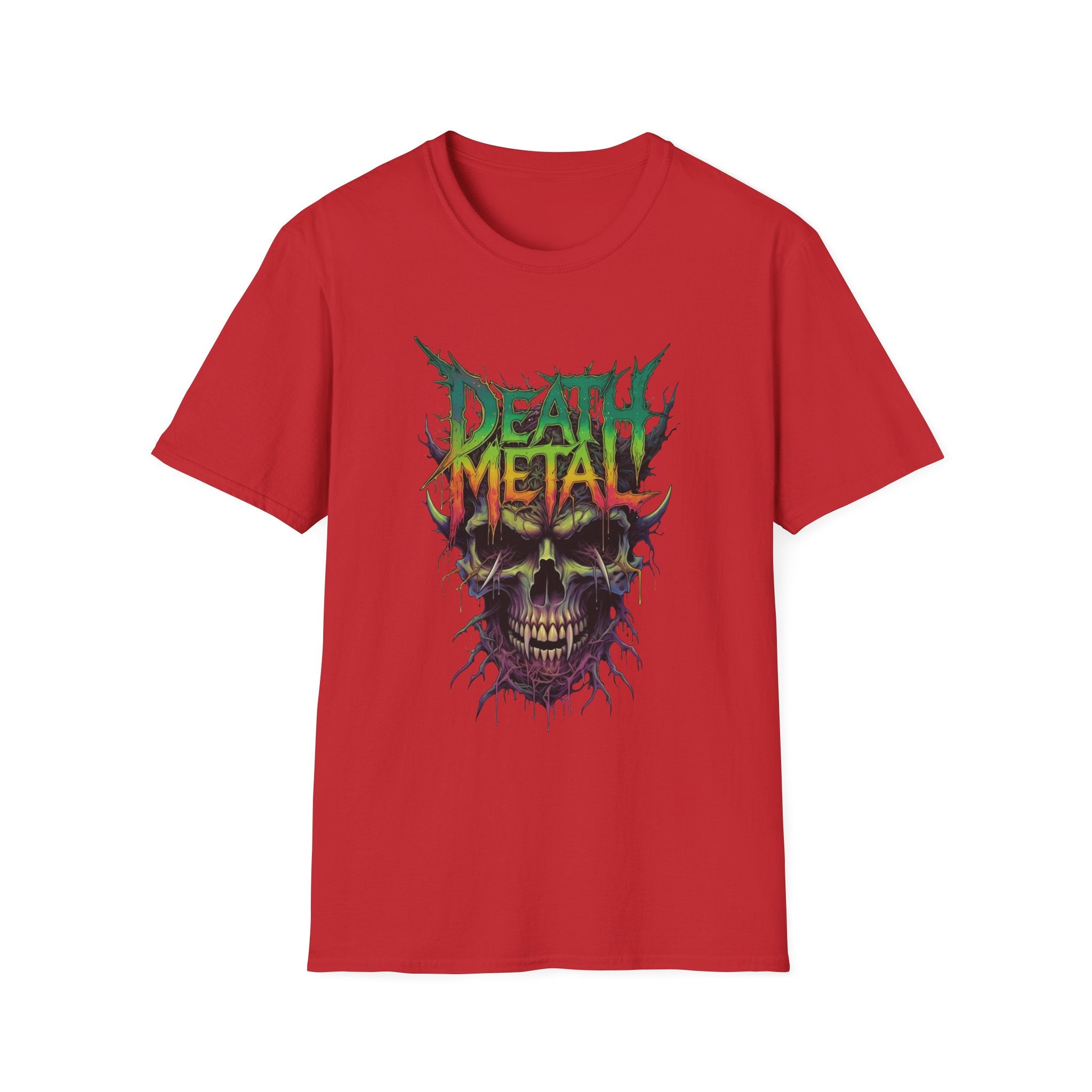 Death Metal Skull T‑Shirt — Retro Neon Band Graphic Tee