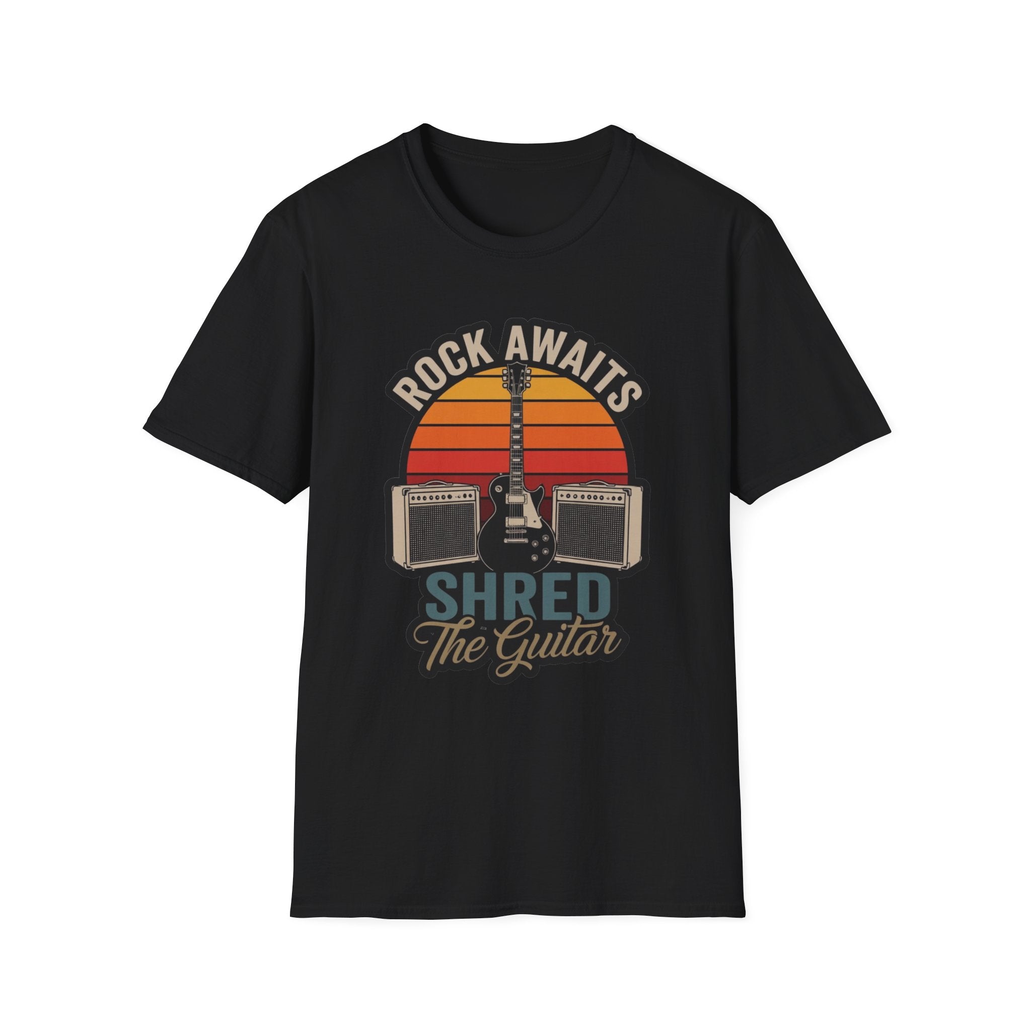 Rock Awaits "Shred the Guitar" T-Shirt - Retro Guitar & Amp Graphic