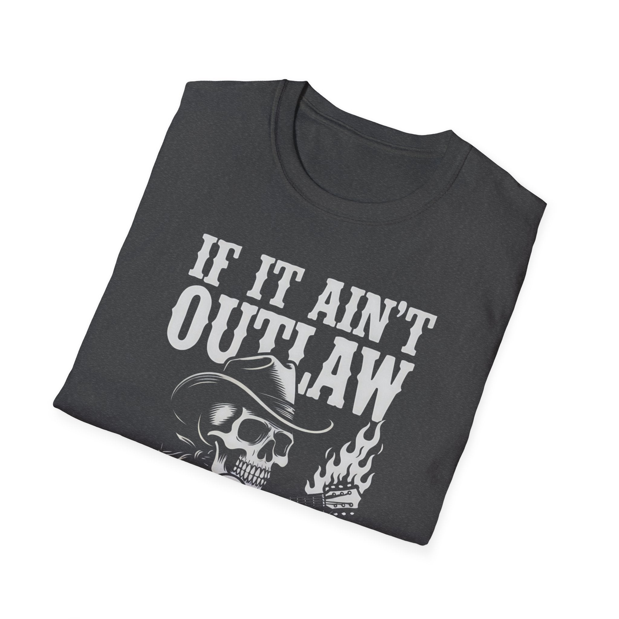 If It Ain't Outlaw, It Ain't Country T-Shirt — Skull Cowboy Guitar Graphic
