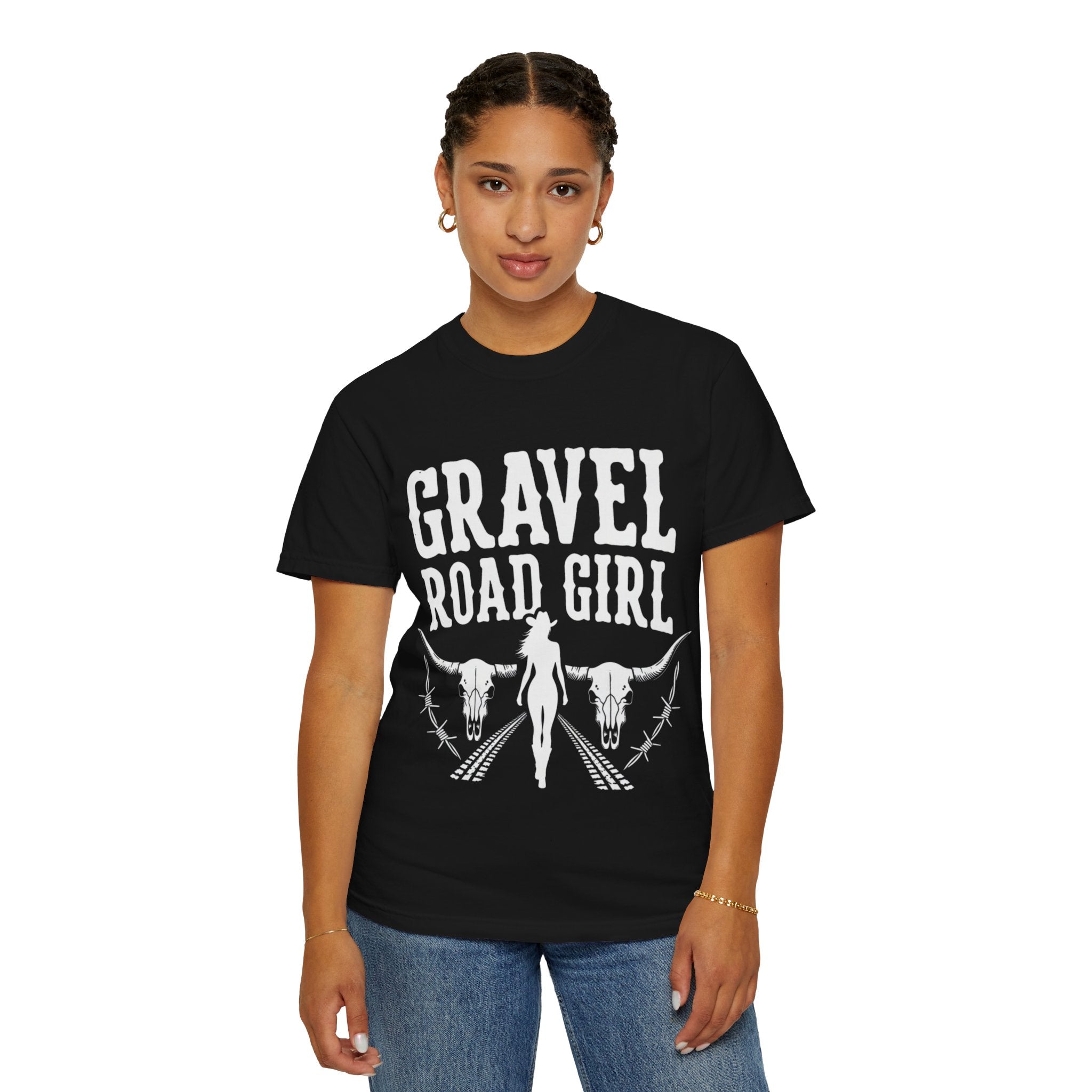 Gravel Road Girl T‑Shirt — Western Cowgirl Motorcycle Tee
