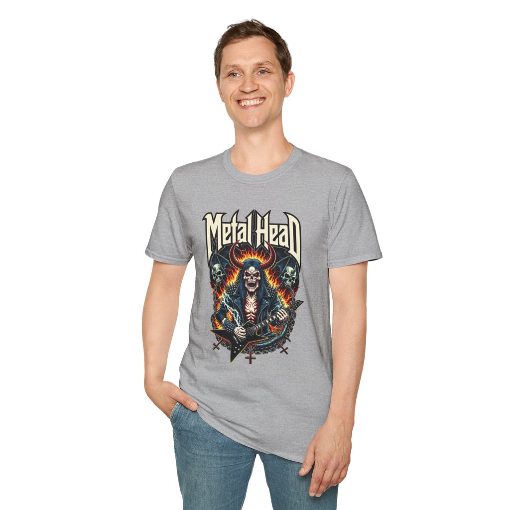 Heavy Metal Skull Guitar Player T-Shirt — Rocker Tee for Metalheads
