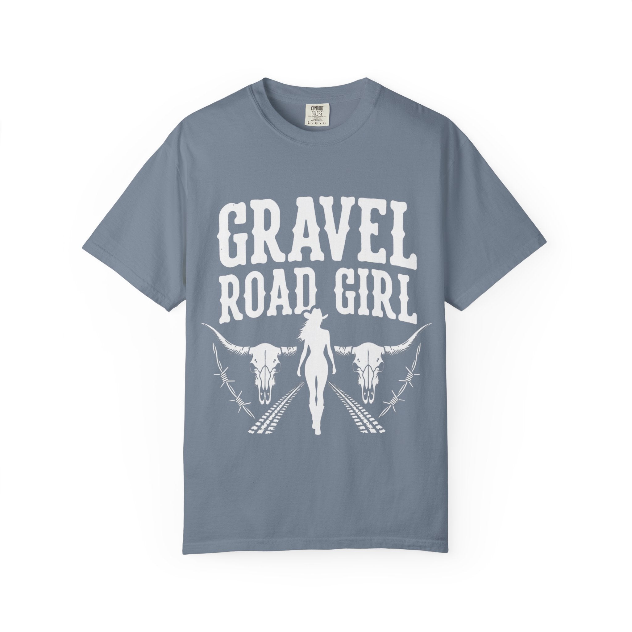 Gravel Road Girl T‑Shirt — Western Cowgirl Motorcycle Tee