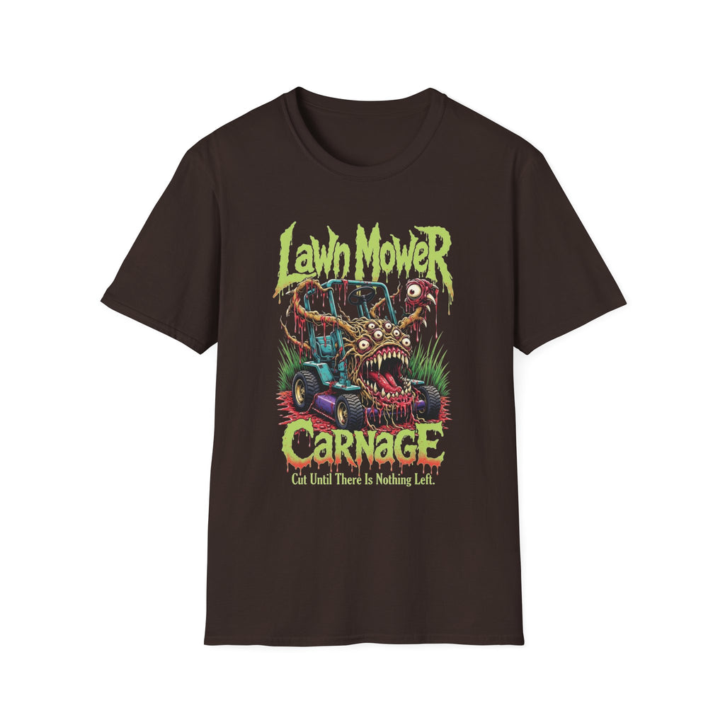 Lawn Mower Carnage Tee — Retro Horror Garden Monster T-Shirt