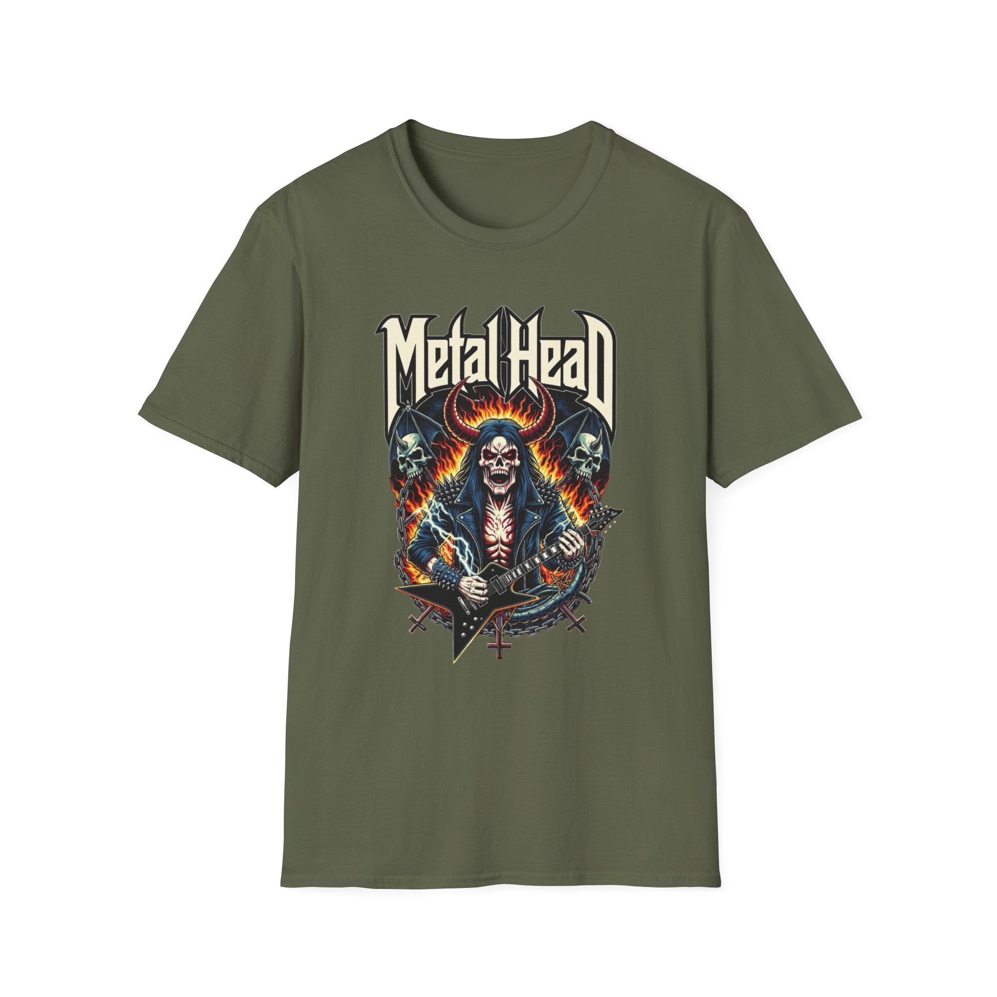 Heavy Metal Skull Guitar Player T-Shirt — Rocker Tee for Metalheads