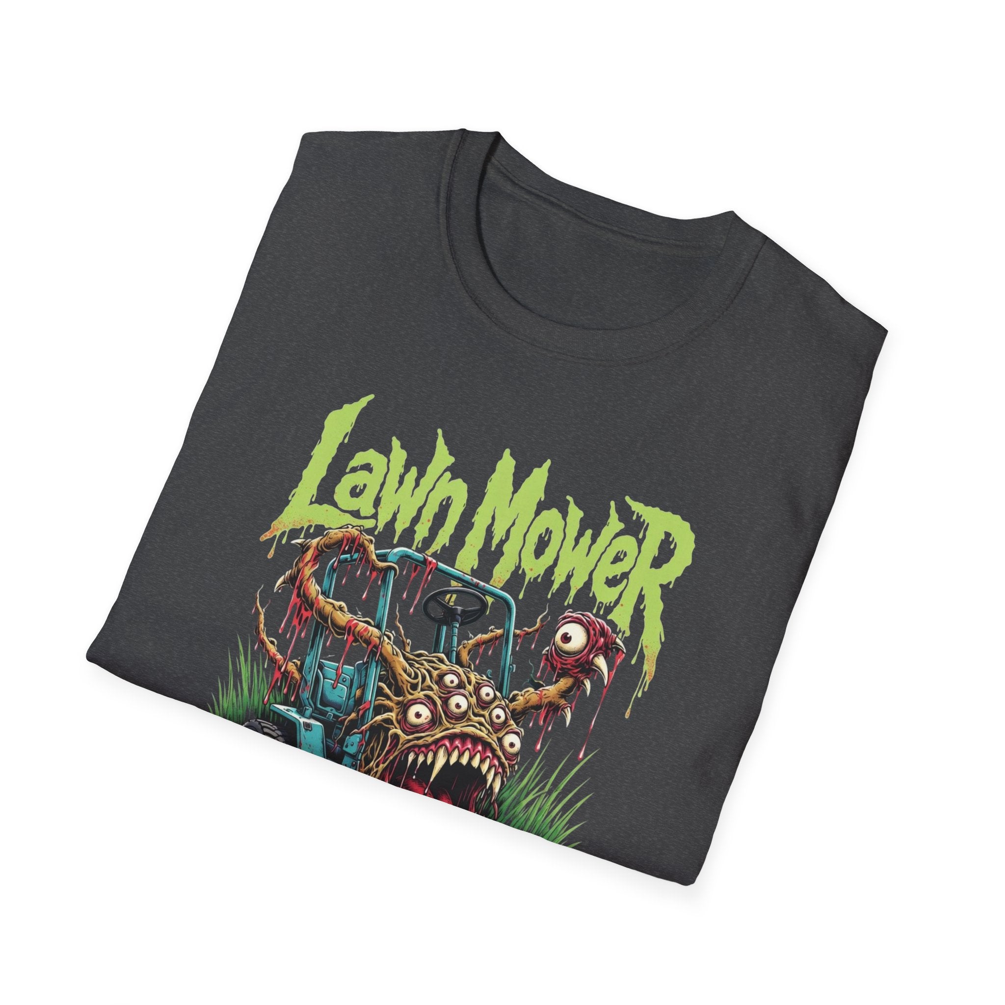 Lawn Mower Carnage Tee — Retro Horror Garden Monster T-Shirt