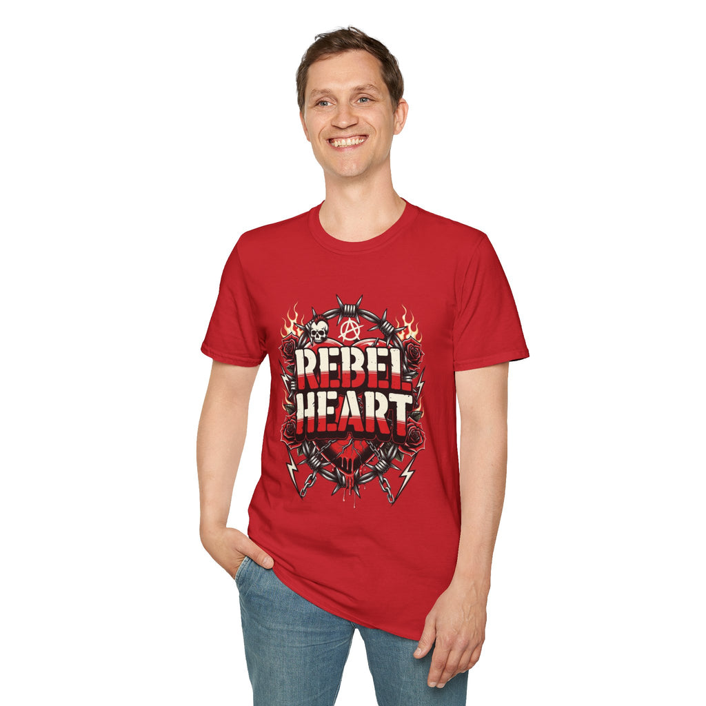 Rebel Heart Graphic T-Shirt — Edgy Flaming Heart & Barbed Wire Design