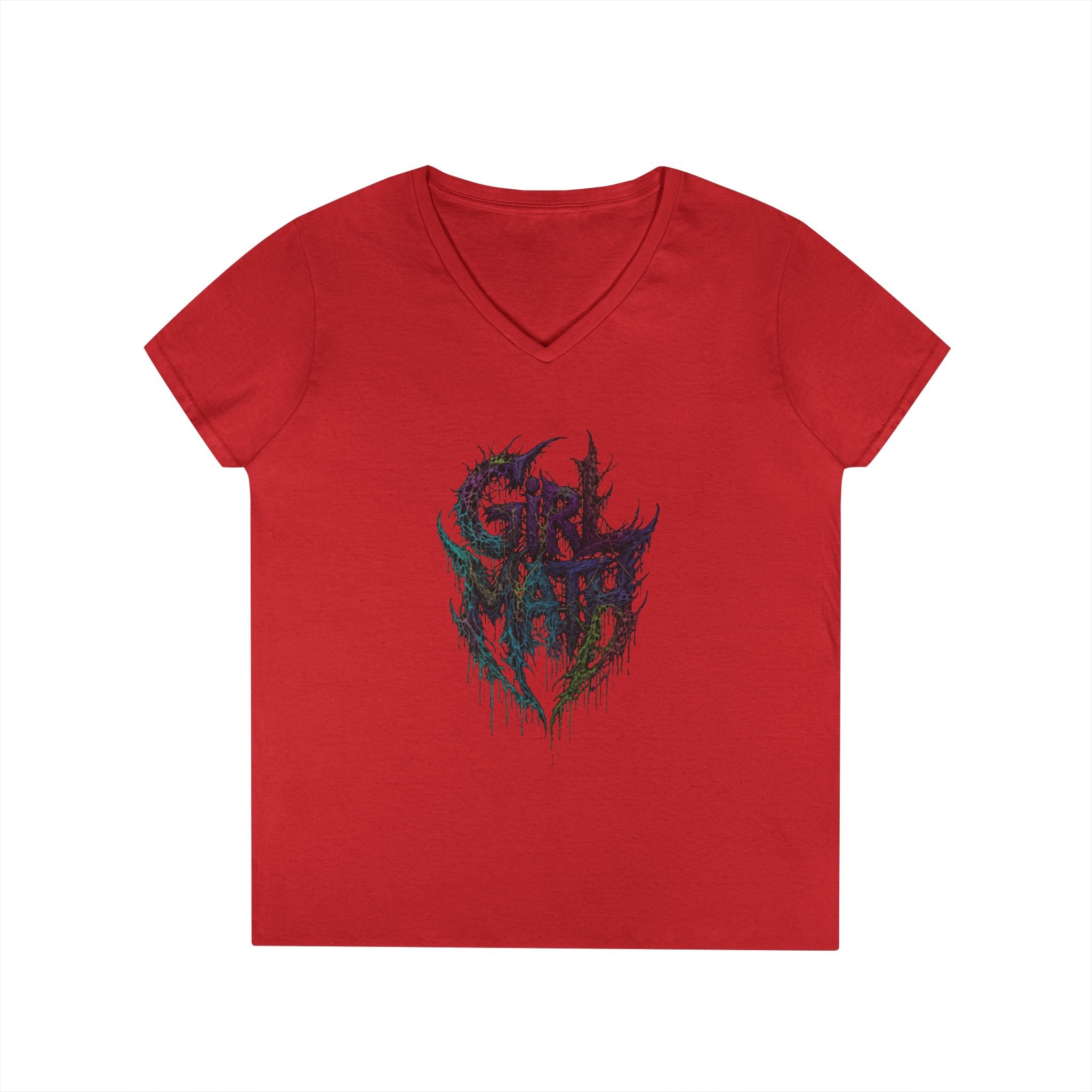 Ladies' V-Neck T-Shirt — Colorful Drip Skull "Girl Math" Graphic
