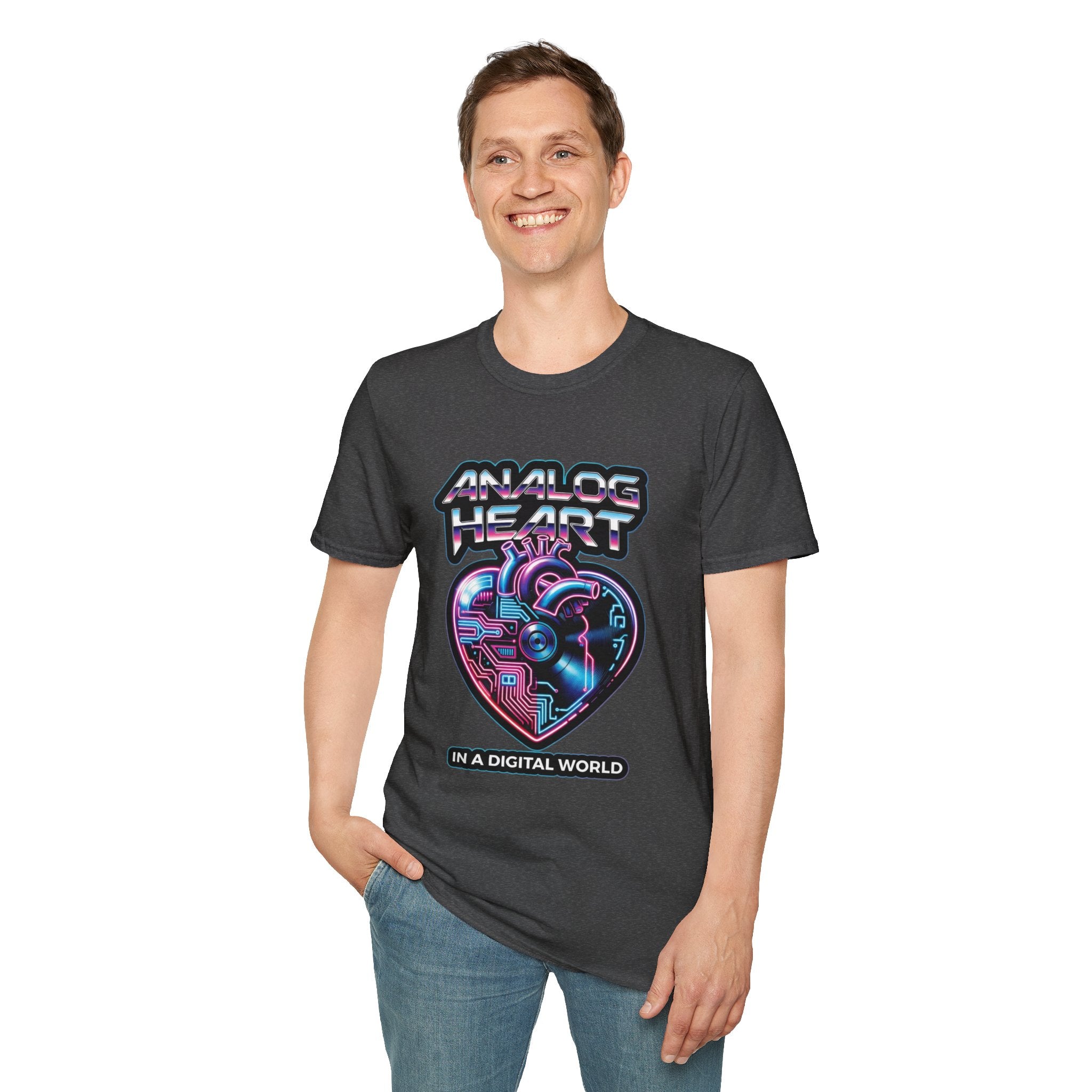 Analog Heart T-Shirt — 'Analog Heart in a Digital World' Retro Cyberpunk Tee
