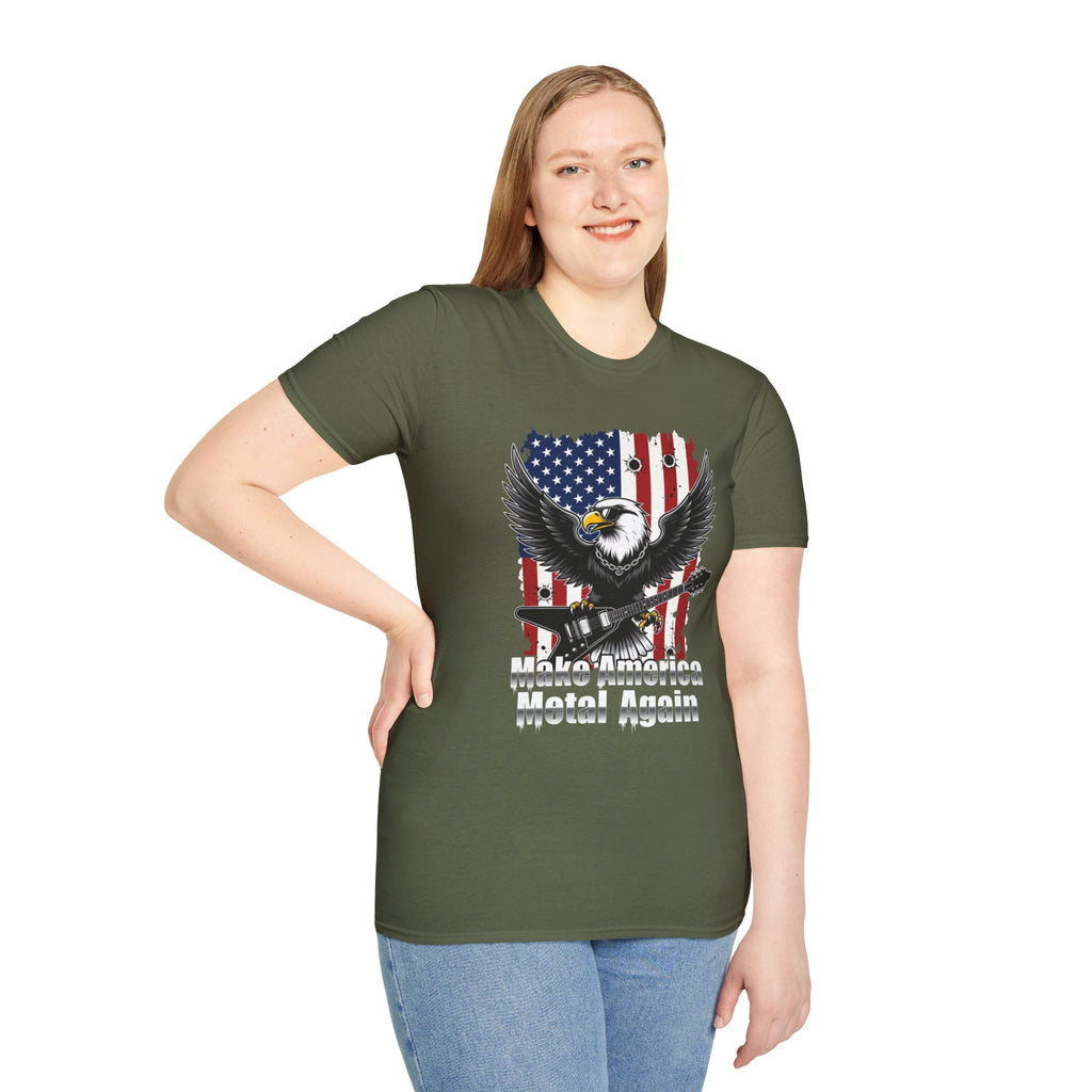 Make America Metal Again T-Shirt — Bald Eagle Playing Guitar