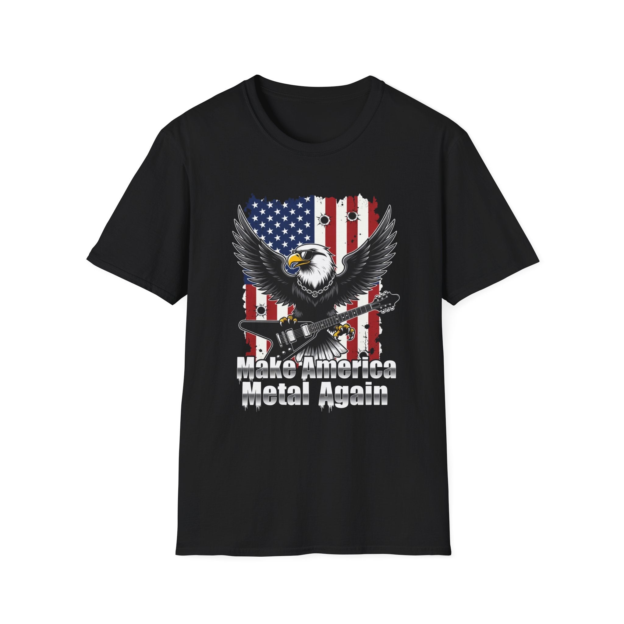 Make America Metal Again T-Shirt — Bald Eagle Playing Guitar