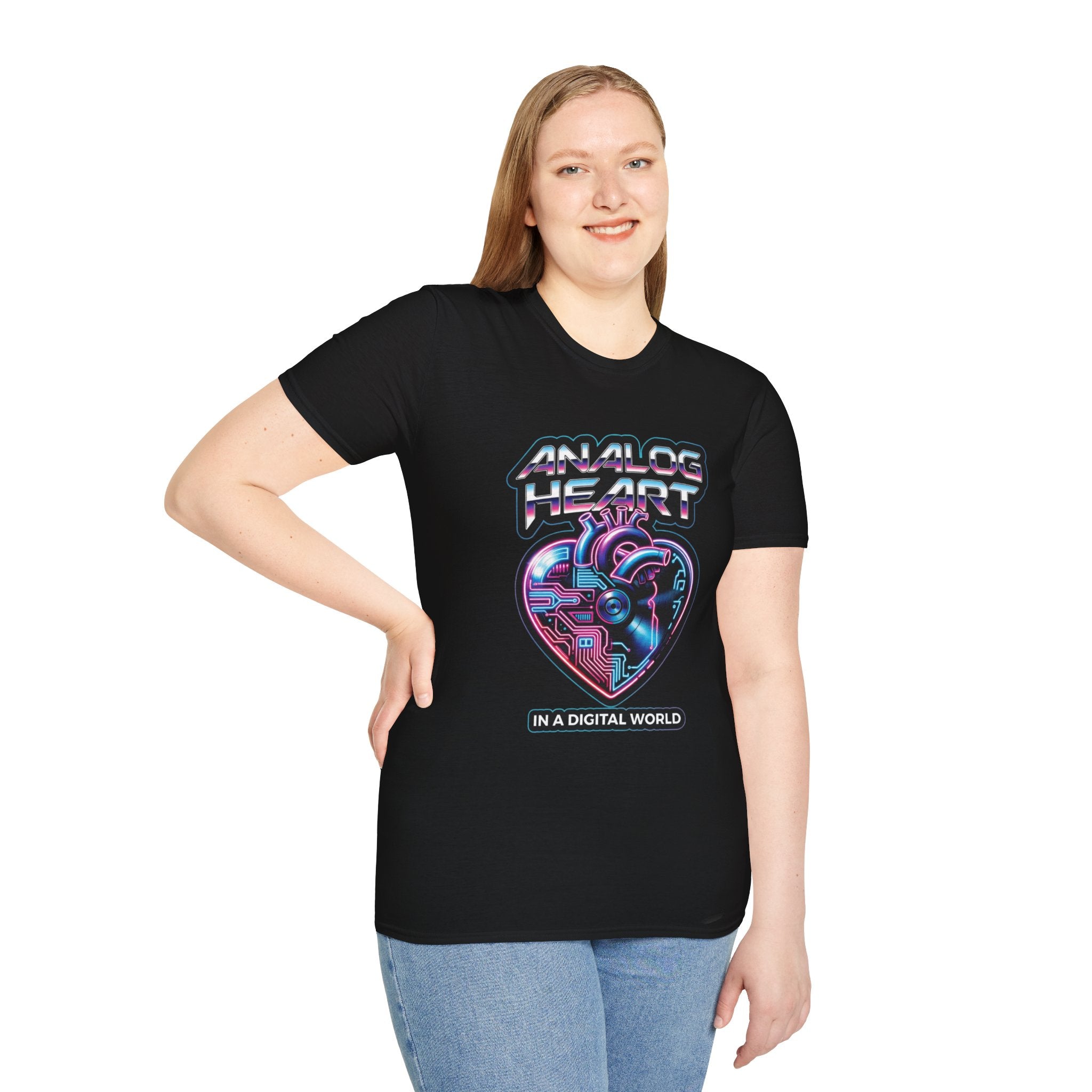 Analog Heart T-Shirt — 'Analog Heart in a Digital World' Retro Cyberpunk Tee