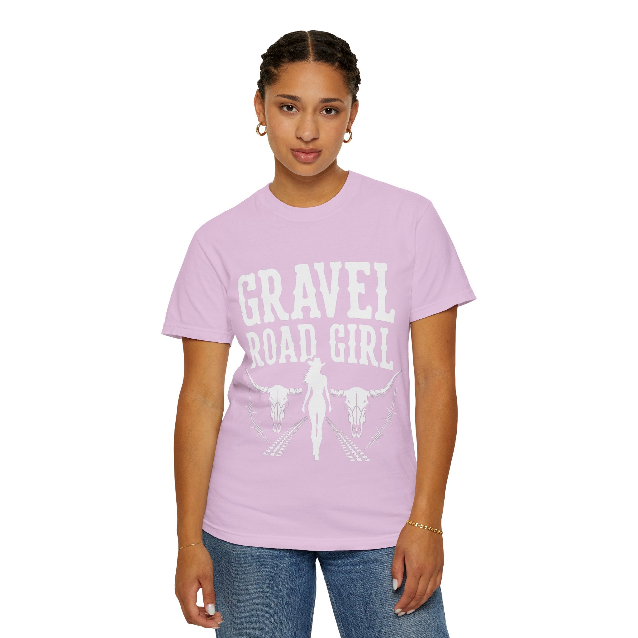 Gravel Road Girl T‑Shirt — Western Cowgirl Motorcycle Tee