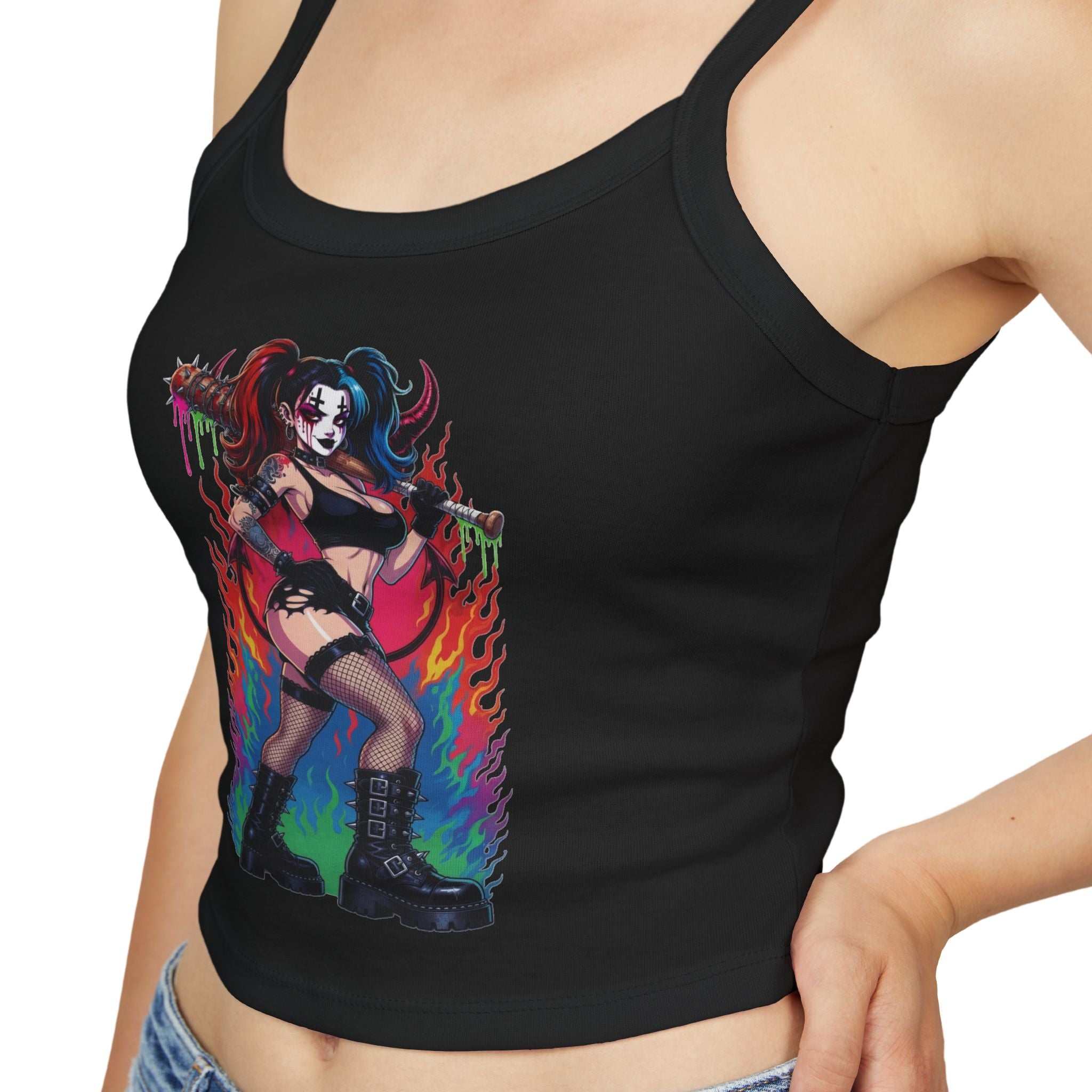 Goth Punk Girl with Bat Tank Top — Spaghetti Strap Women's Tank