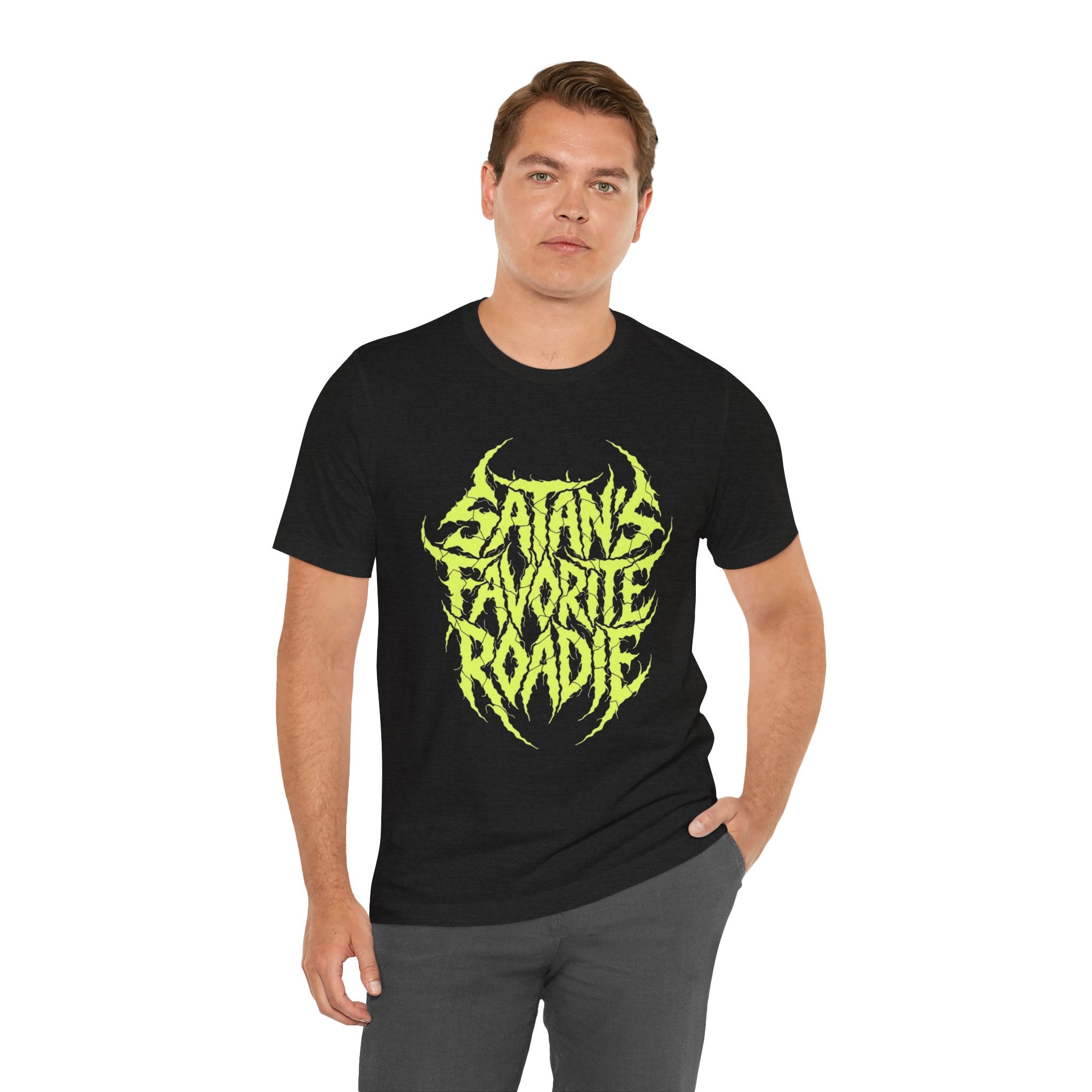 Satan’s Favorite Roadie T‑Shirt — Neon Metal Band Tee