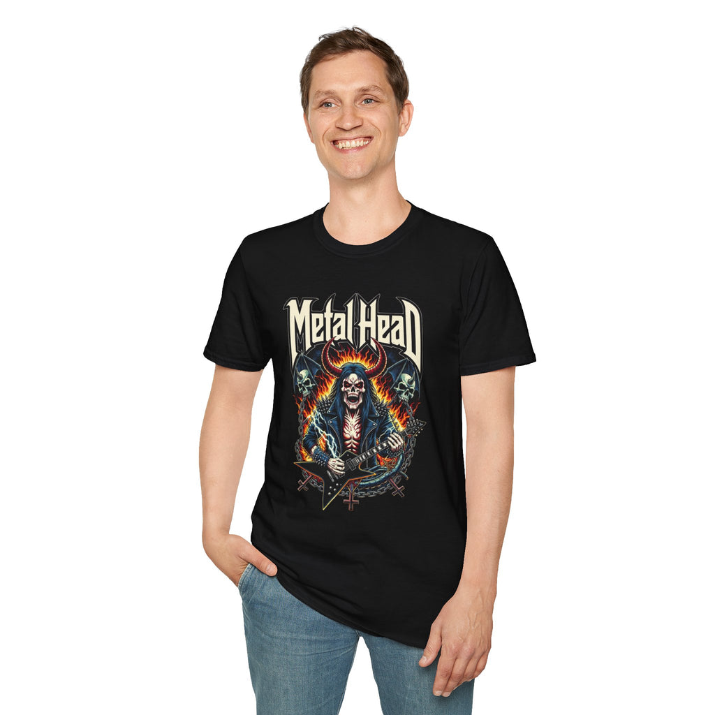 Heavy Metal Skull Guitar Player T-Shirt — Rocker Tee for Metalheads