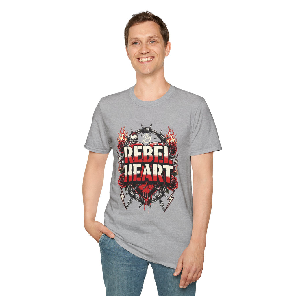 Rebel Heart Graphic T-Shirt — Edgy Flaming Heart & Barbed Wire Design
