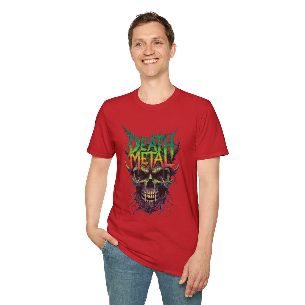 Death Metal Skull T‑Shirt — Retro Neon Band Graphic Tee
