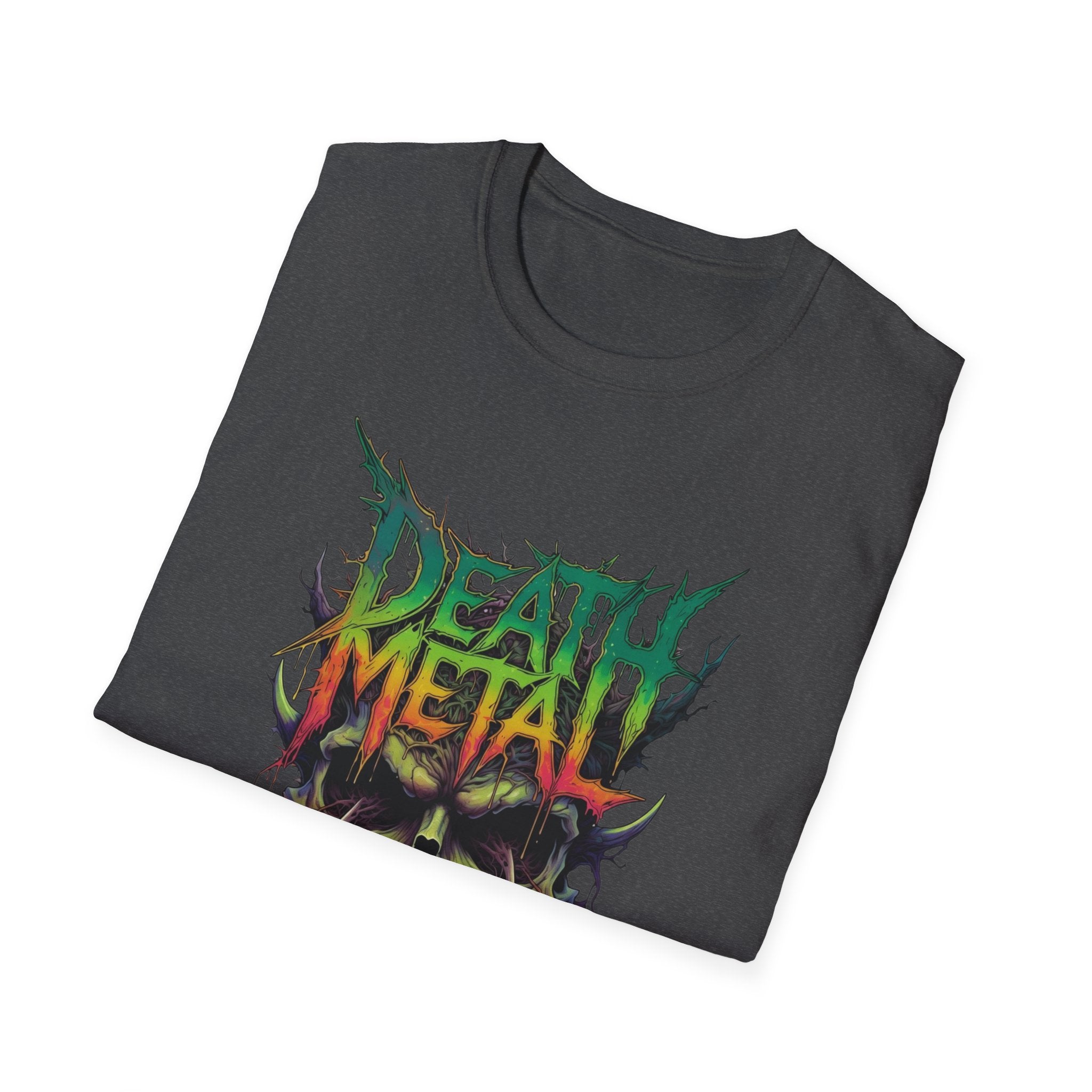 Death Metal Skull T‑Shirt — Retro Neon Band Graphic Tee