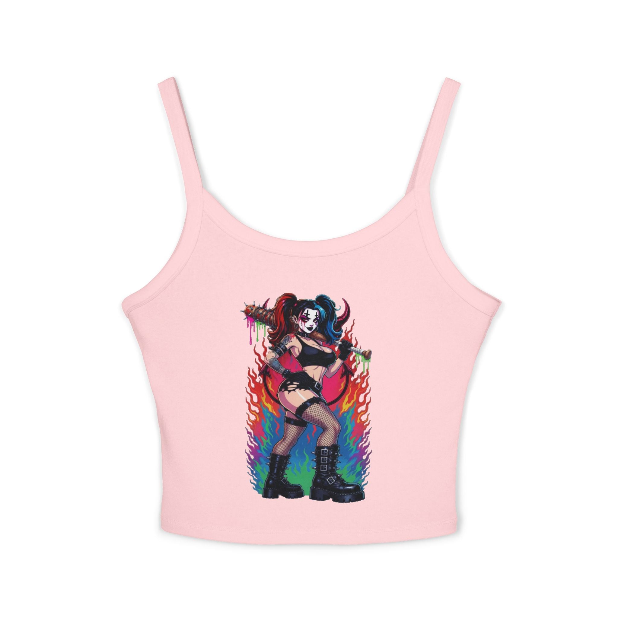 Goth Punk Girl with Bat Tank Top — Spaghetti Strap Women's Tank