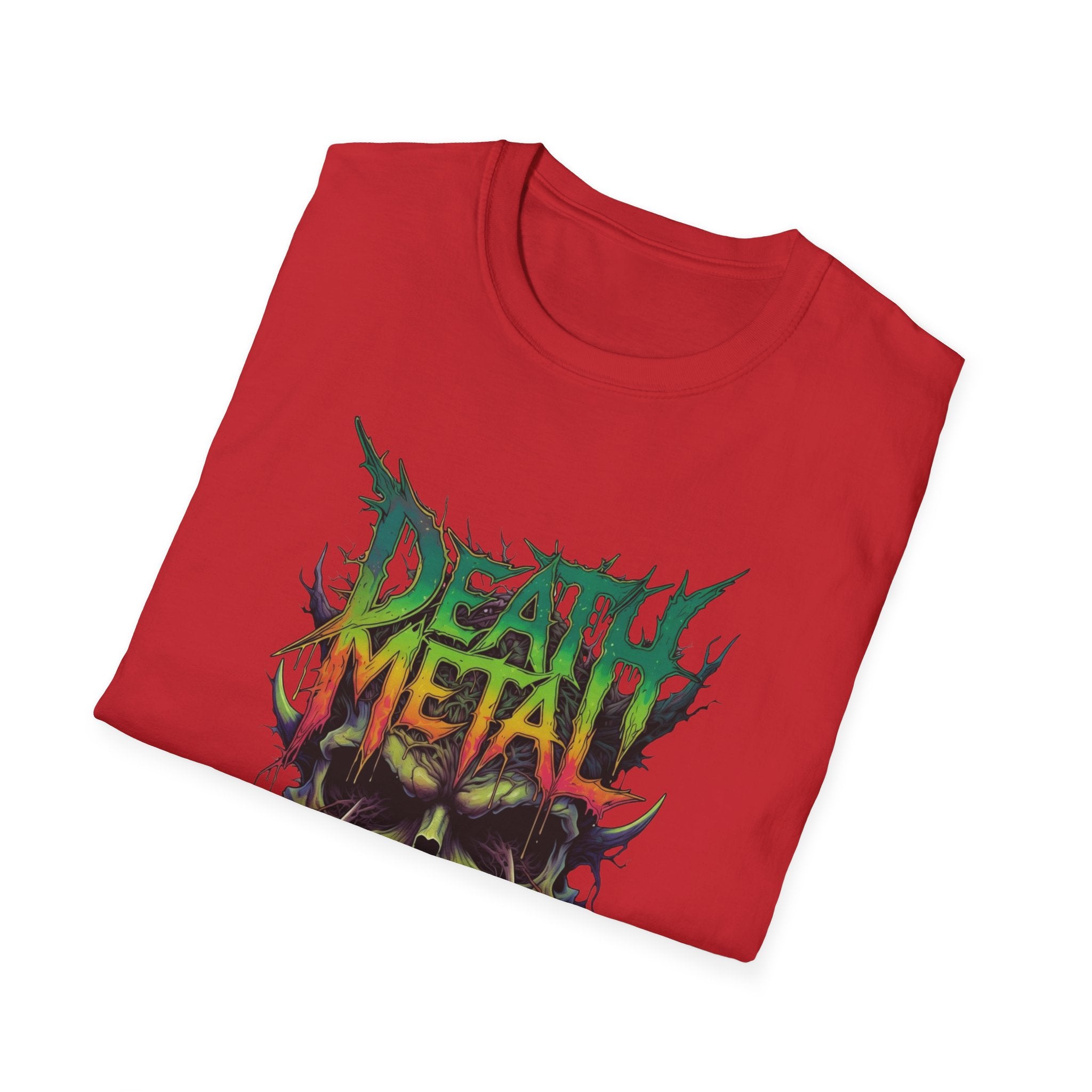 Death Metal Skull T‑Shirt — Retro Neon Band Graphic Tee