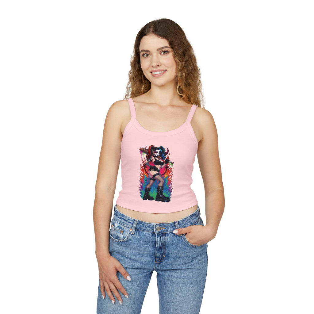 Goth Punk Girl with Bat Tank Top — Spaghetti Strap Women's Tank